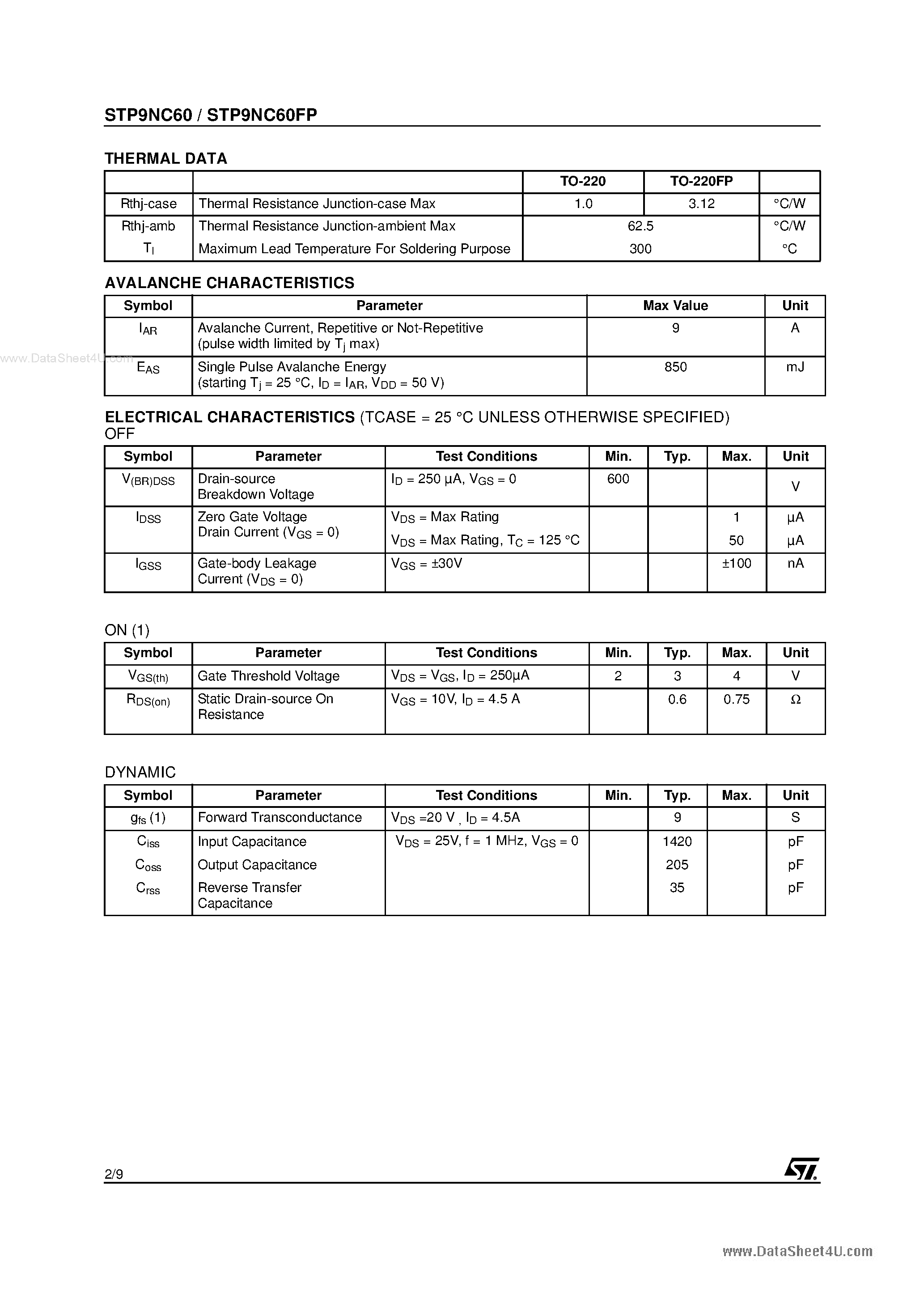 Даташит на микросхему P9NC60 страница 2 Даташит P9NC60 - Search -----> STP9NC60 страница 2