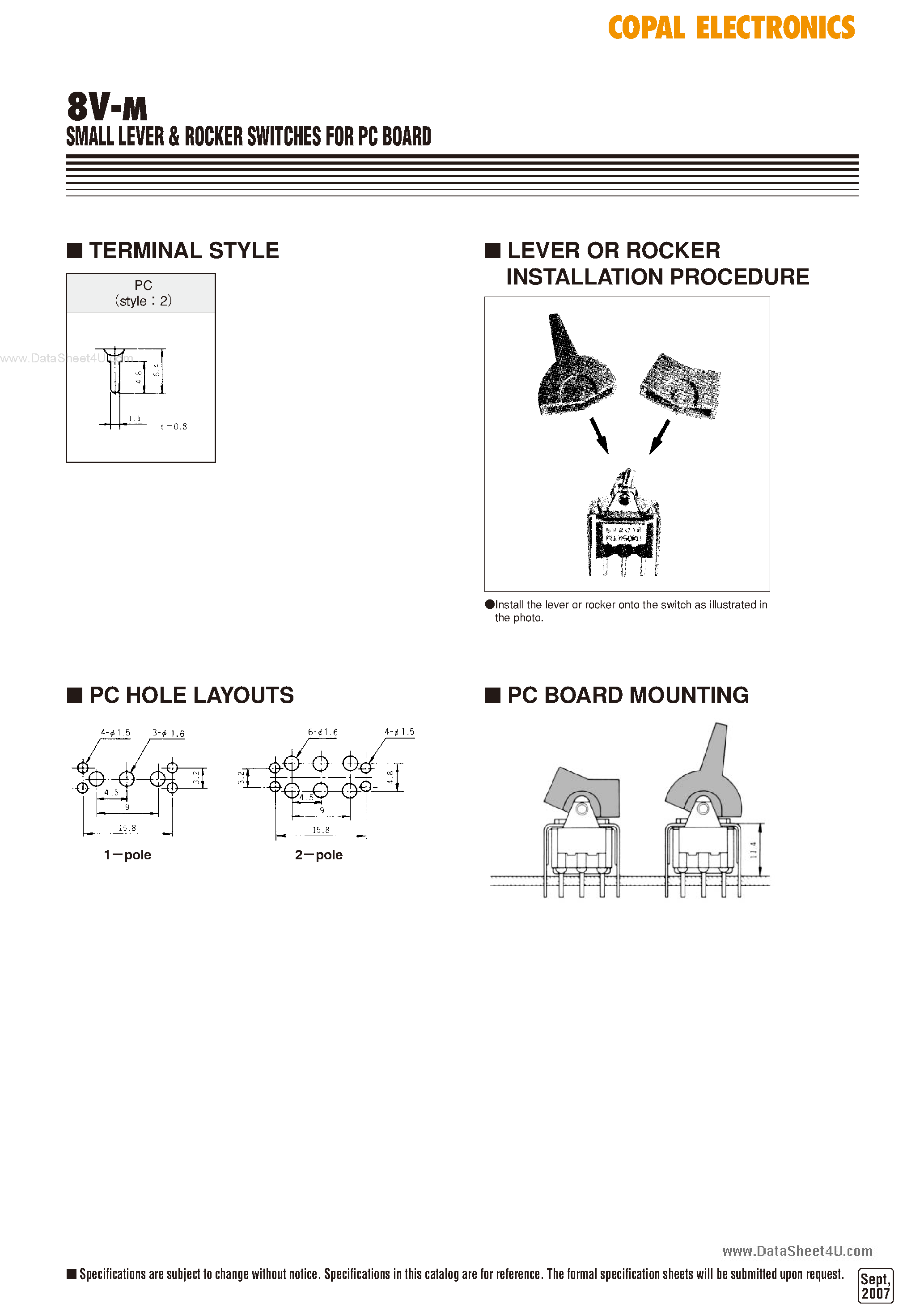 Datasheet 8M2012 - Small Lever and Rocker Switches page 2