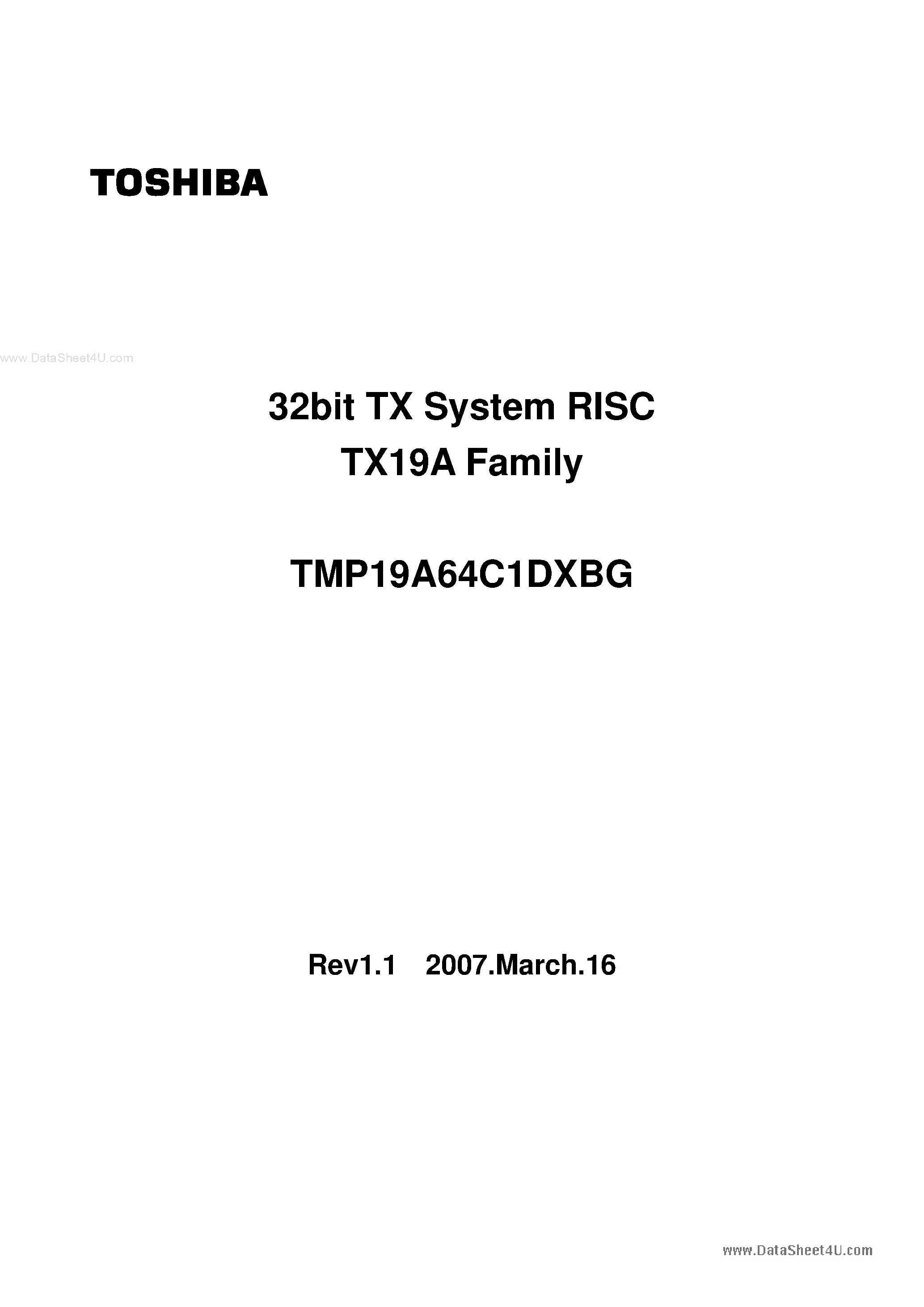 Даташит TMP19A64C1DXBG - 32-bit RISC Microprocessor страница 1
