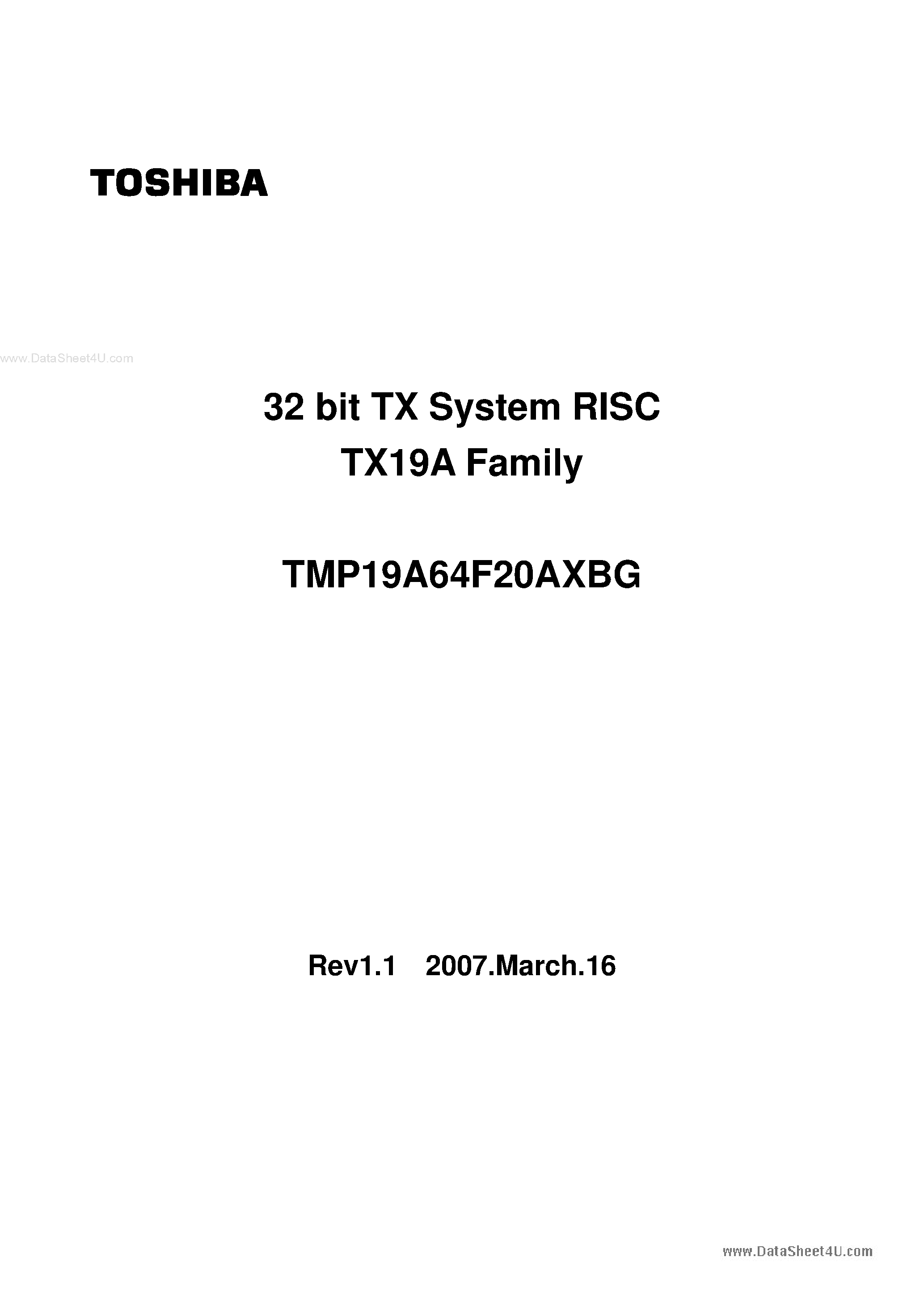 Даташит TMP19A64F20AXBG - 32-bit RISC Microprocessor страница 1