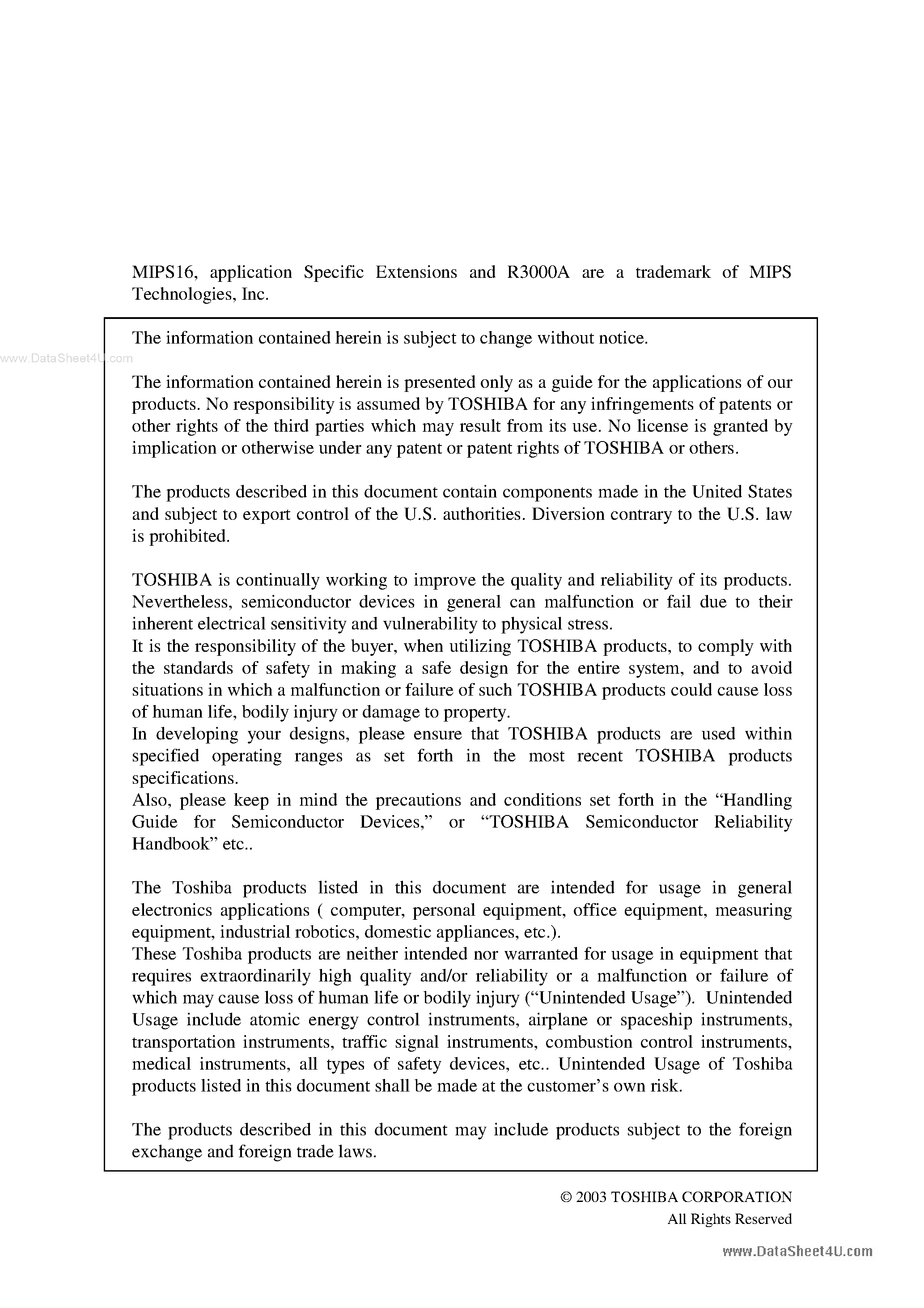 Даташит TMP1941AF - 32-Bit TX System RISC страница 2