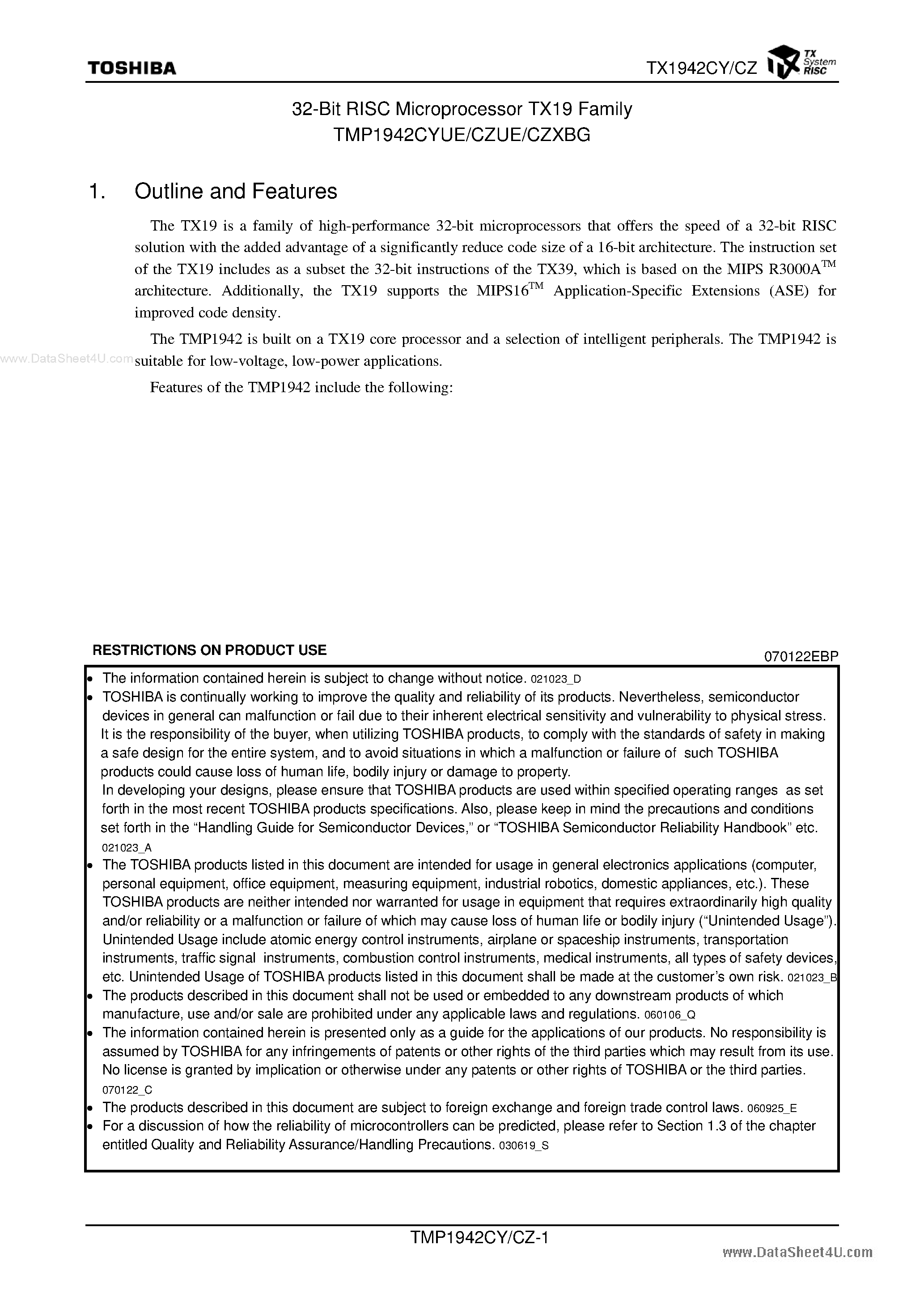 Даташит TMP1942CYUE - 32bit TX System RISC страница 2