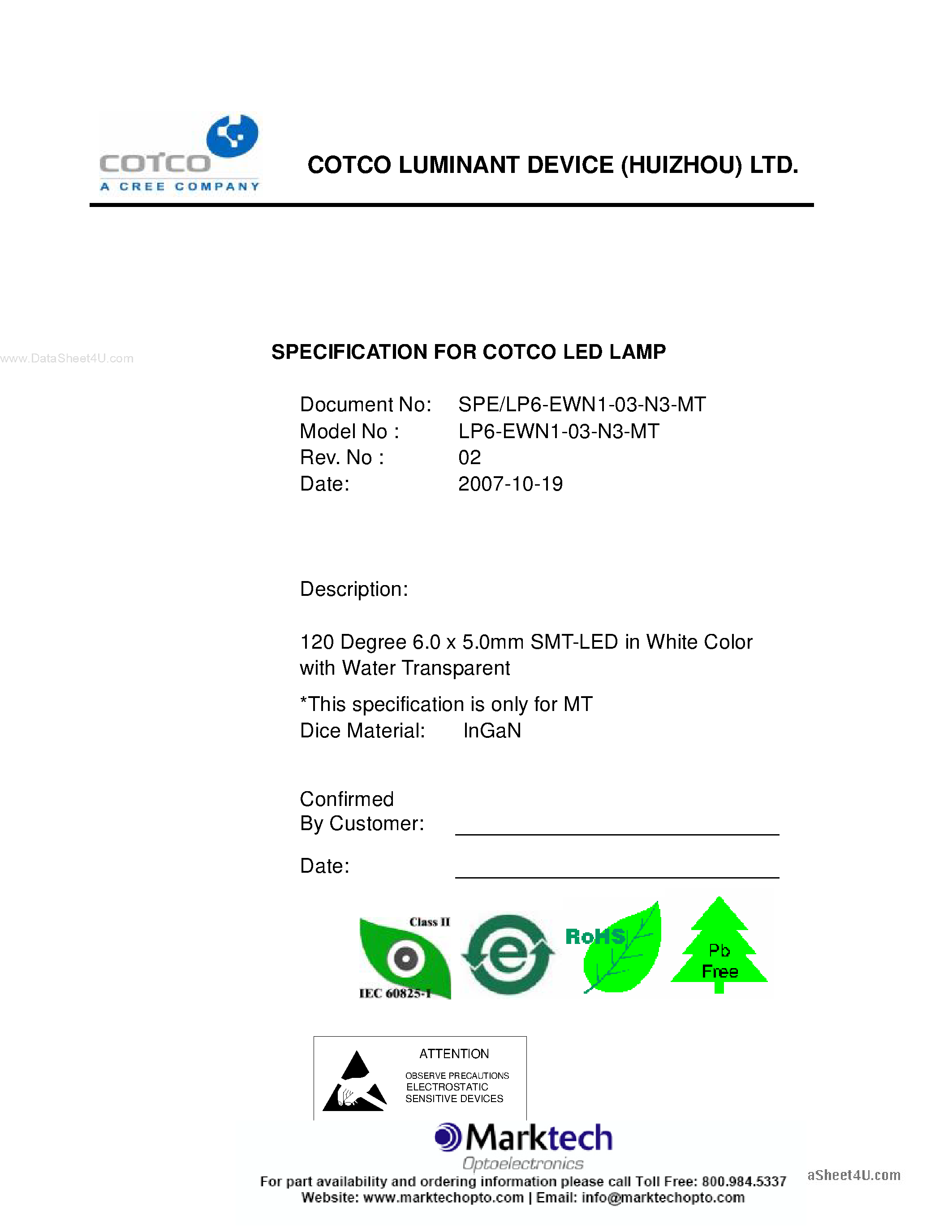 Datasheet LP6-EWN1-03-N3-MT - 6.0x5.0mm Tri-Chip Surface Mount LEDs page 1