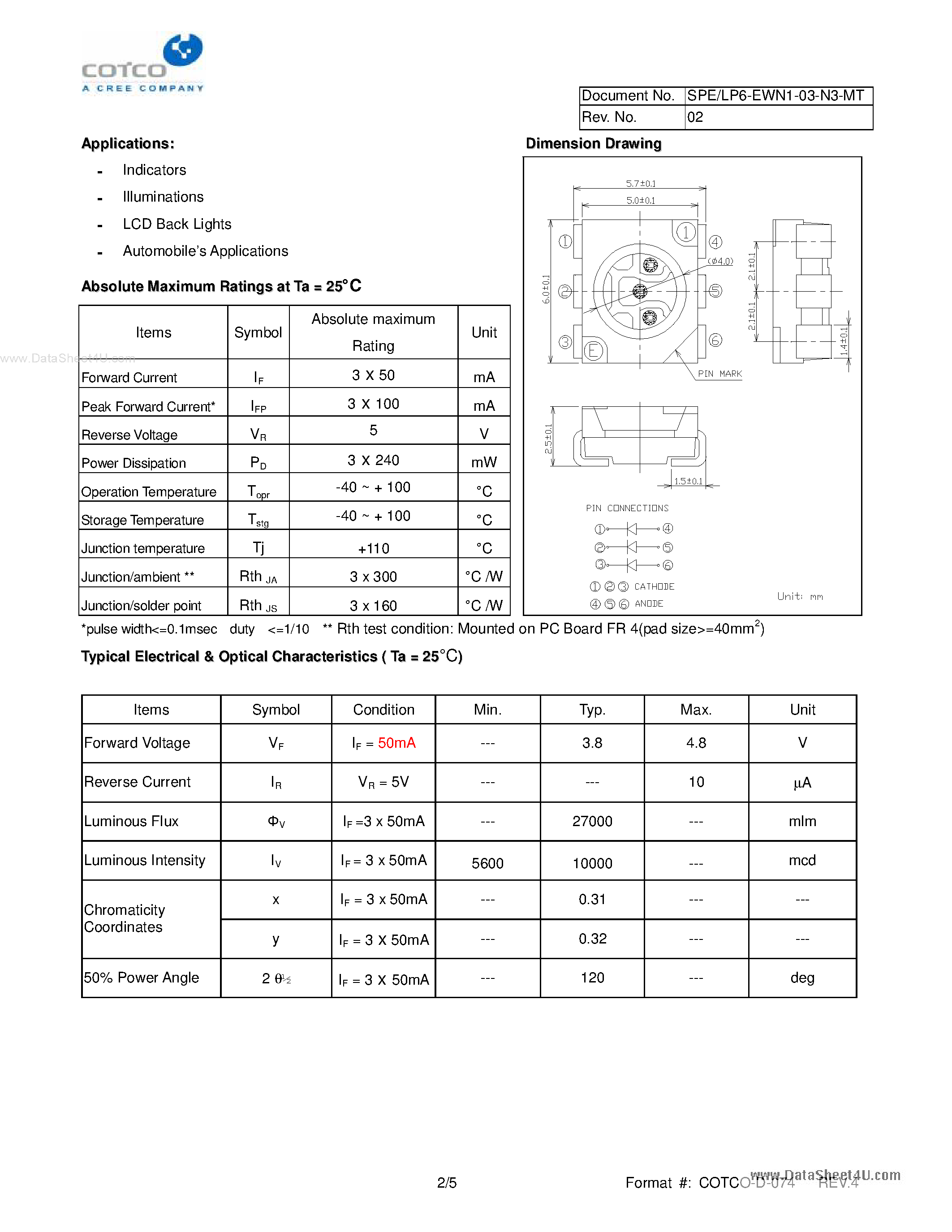 Datasheet LP6-EWN1-03-N3-MT - 6.0x5.0mm Tri-Chip Surface Mount LEDs page 2
