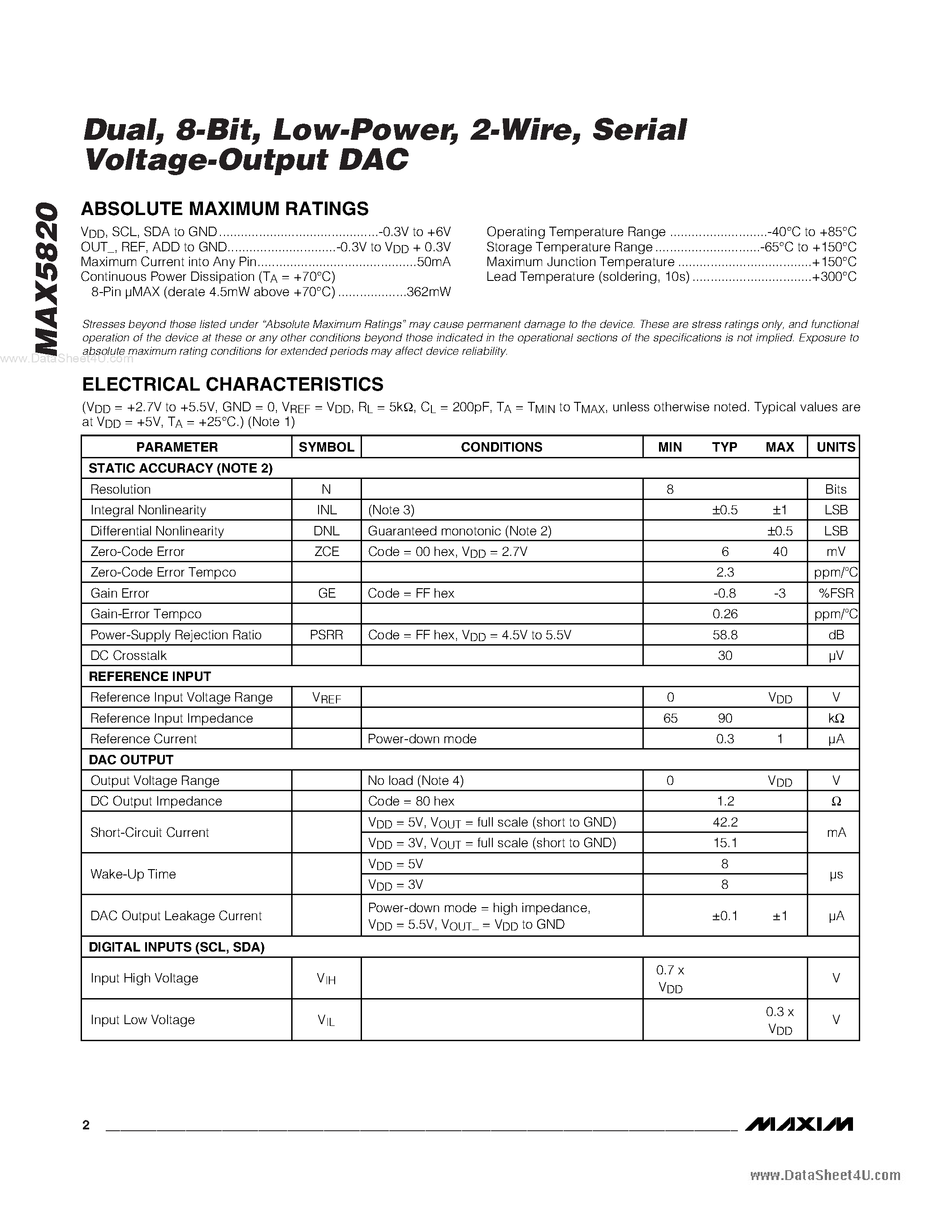 Datasheet MAX5820 - Serial Voltage-Output DAC page 2