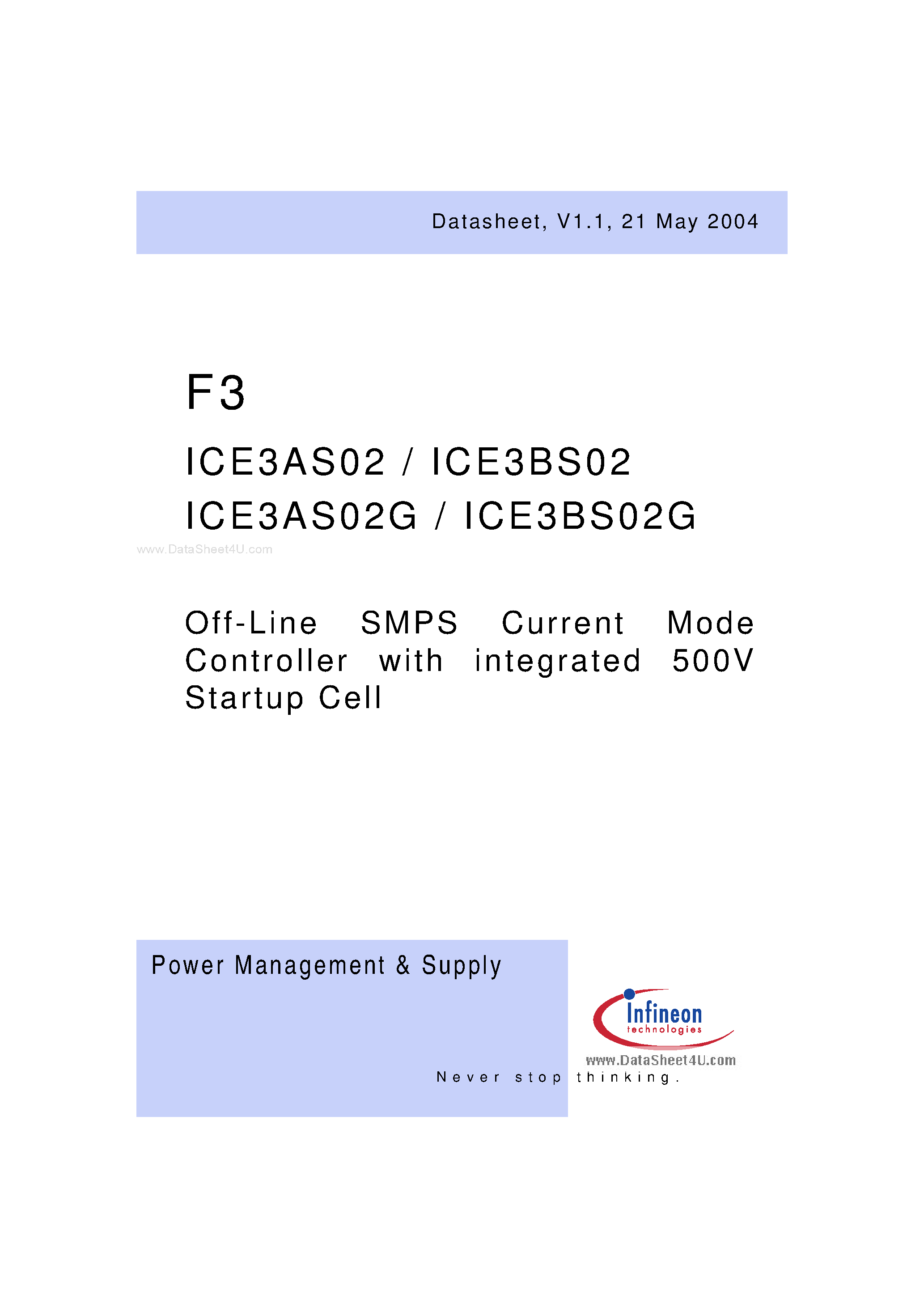 Даташит на микросхему ICE3AS02 страница 1 Даташит ICE3AS02 - (ICE3xS02x) Off-Line SMPS Current Mode Controller страница 1