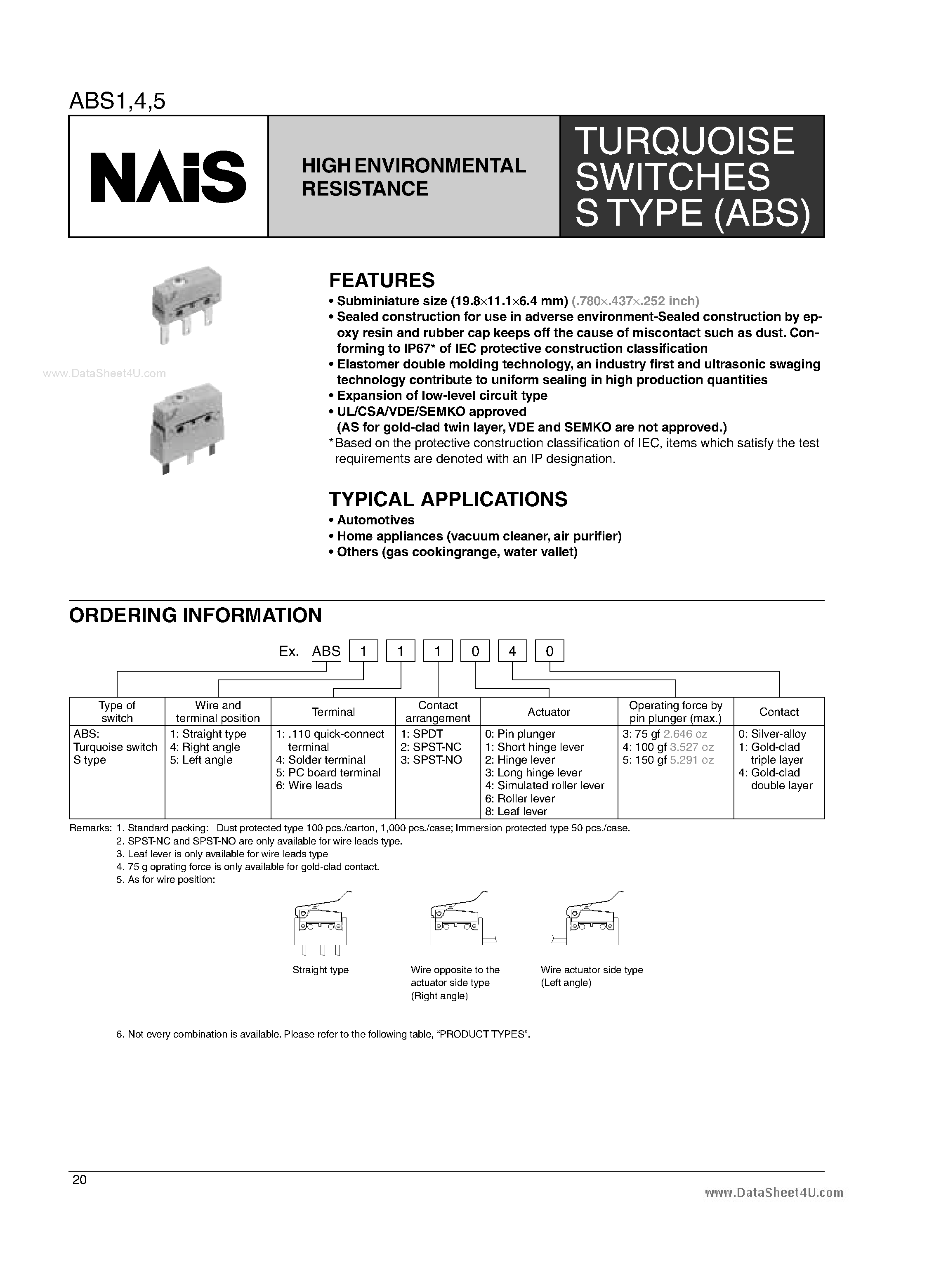 Datasheet ABS151040 - High Environmental Resistance page 1