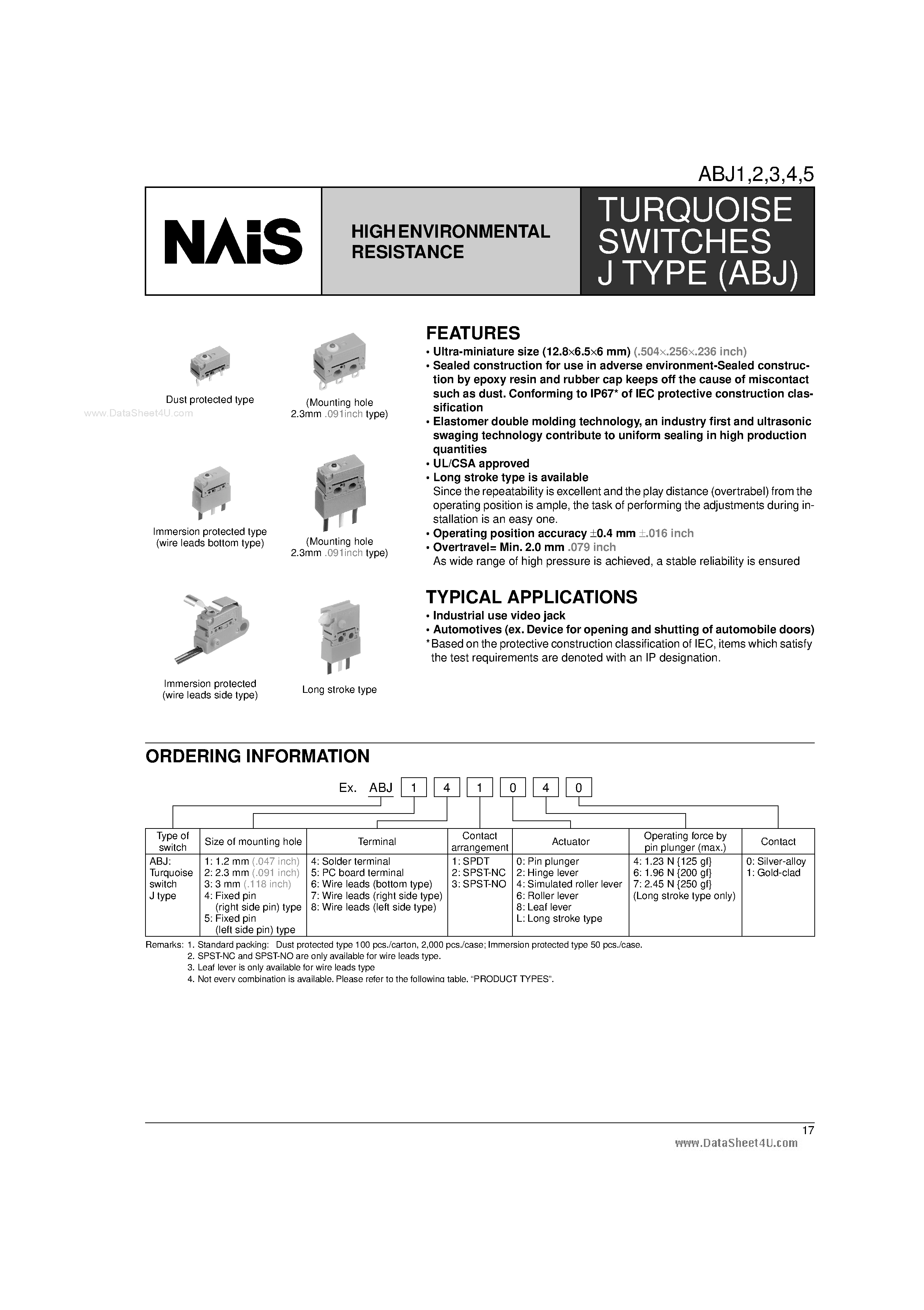 Datasheet ABJ151040 page 1 Datasheet ABJ151040 - High Environmental Resistance page 1