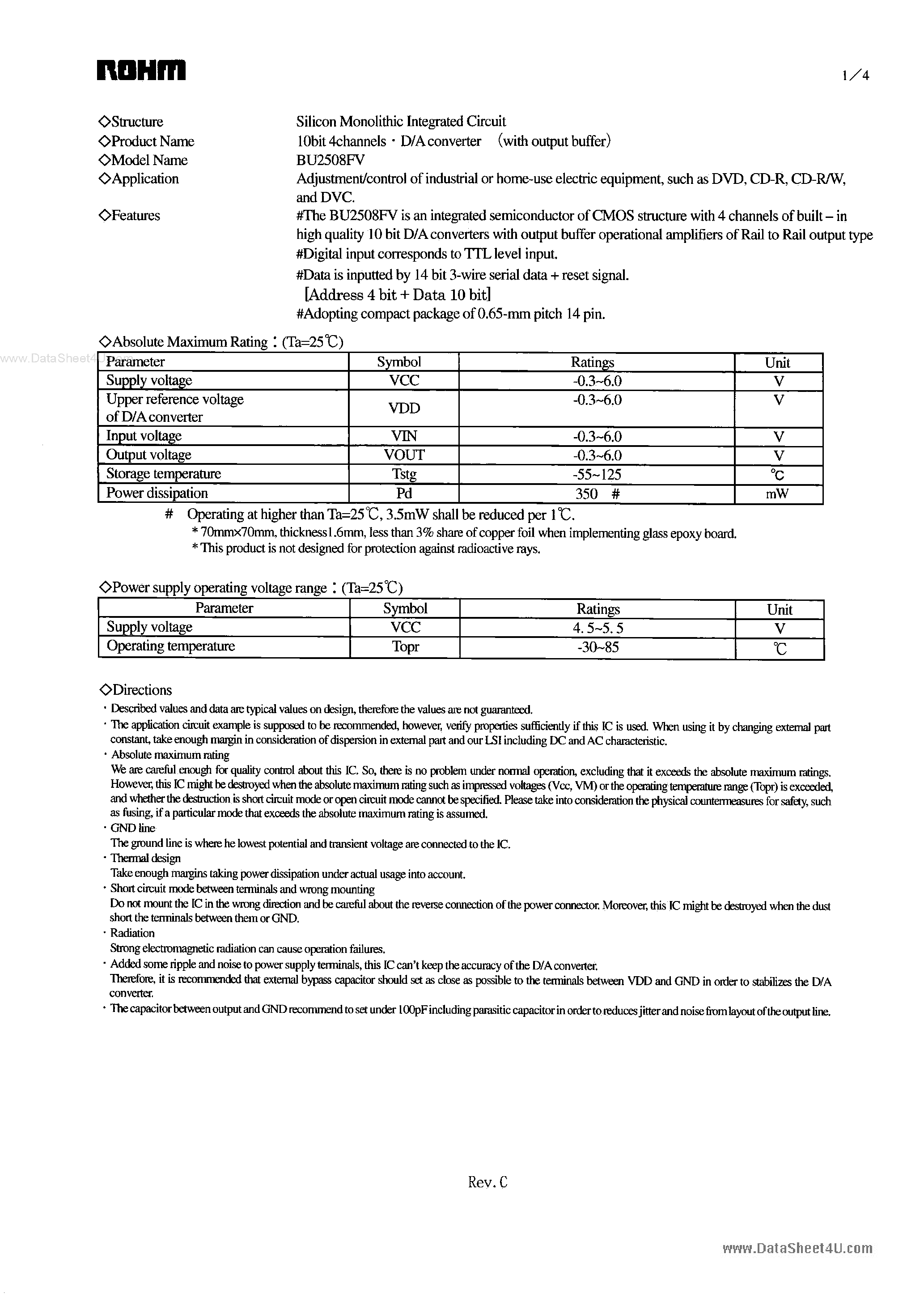 Даташит BU2508FV - D/A converter страница 1