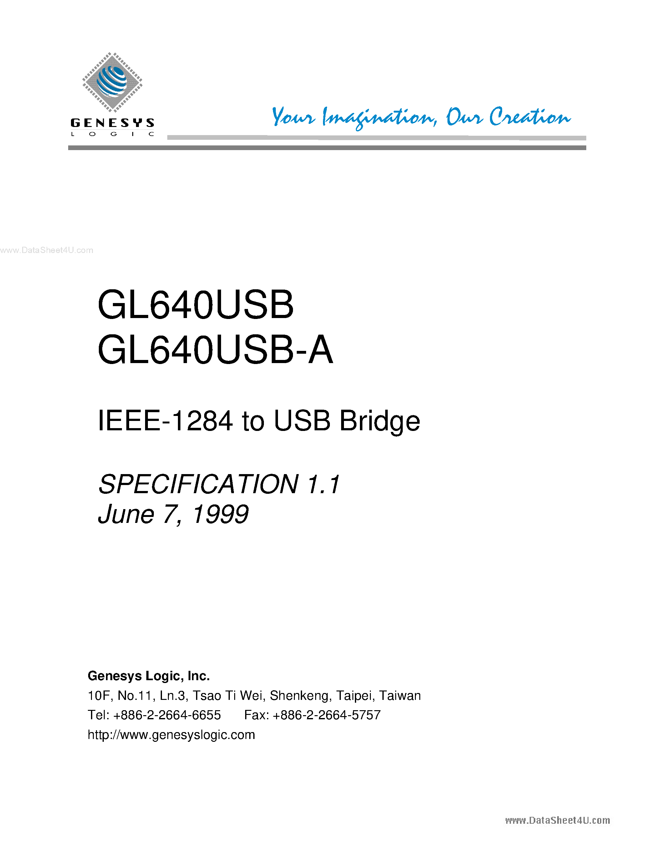 Datasheet GL640USB - IEEE-1284 to USB Bridge page 1