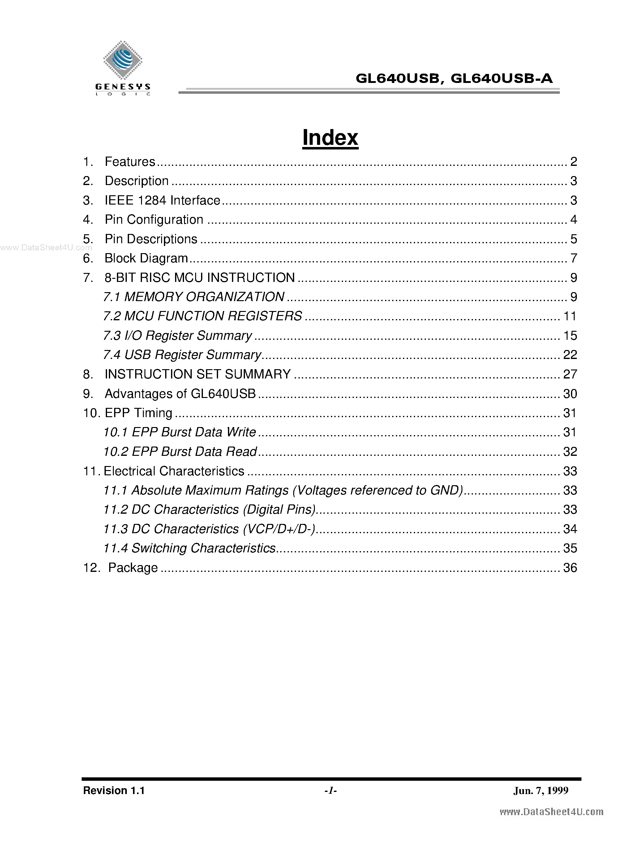Datasheet GL640USB - IEEE-1284 to USB Bridge page 2