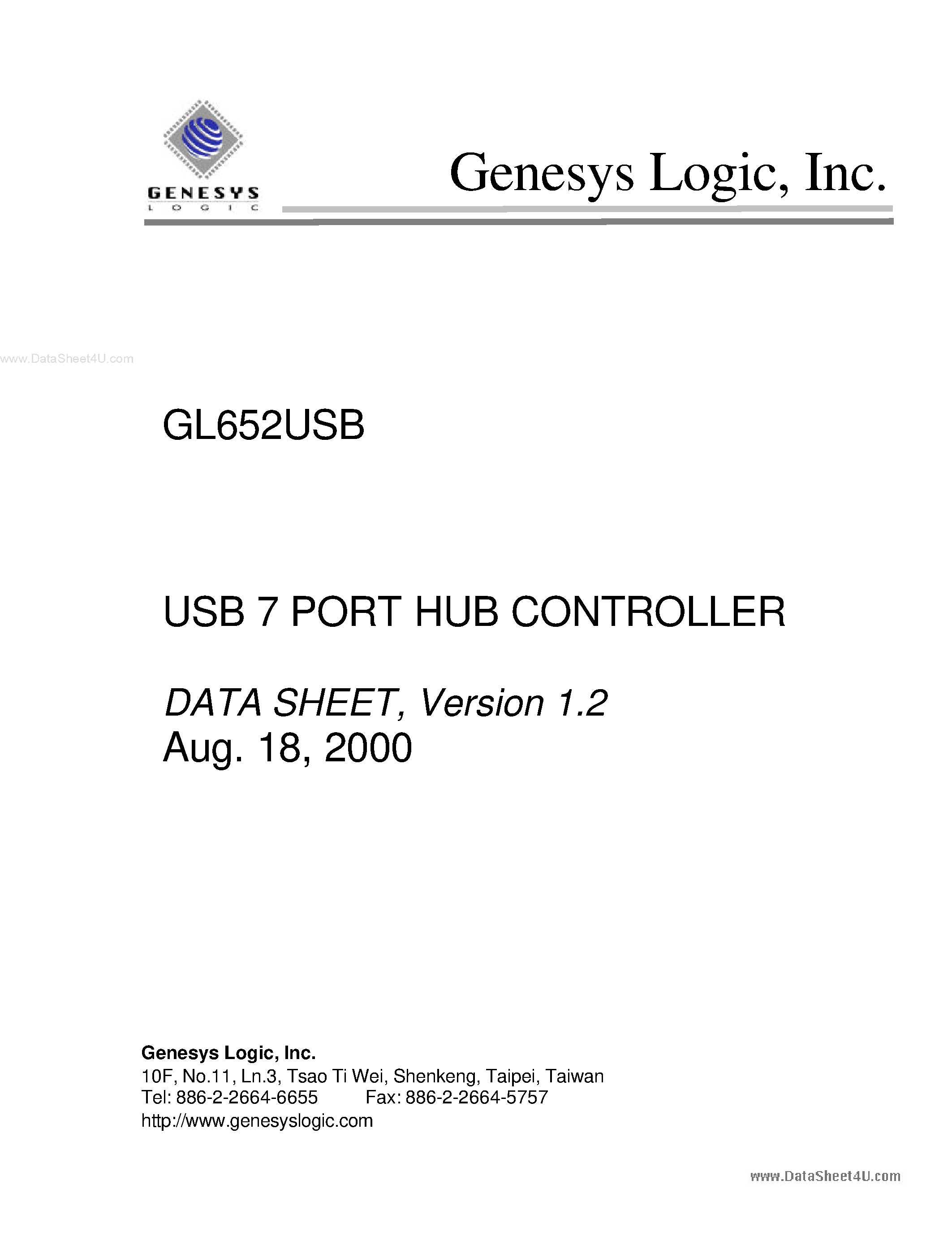 Datasheet GL652USB - USB 7 PORT HUB CONTROLLER page 1