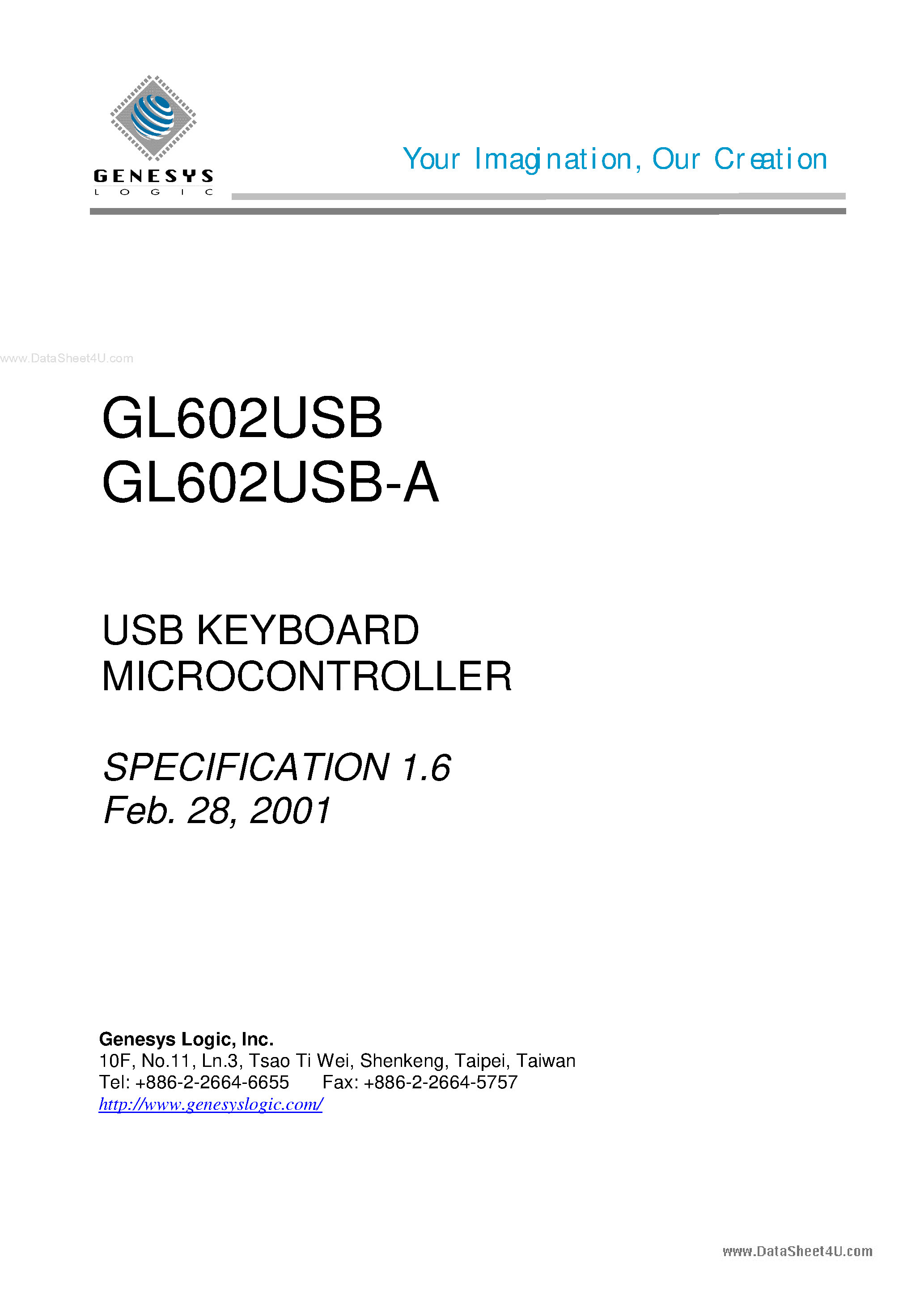Datasheet GL602USB - USB KEYBOARD MICROCONTROLLER page 1