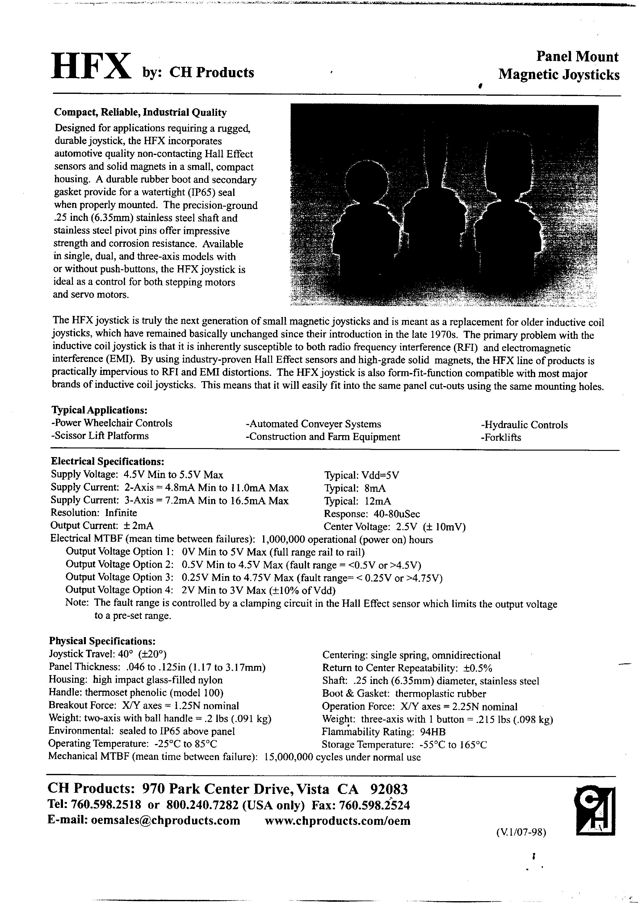 Datasheet HFX-1 - Joystick Hall Effect page 1