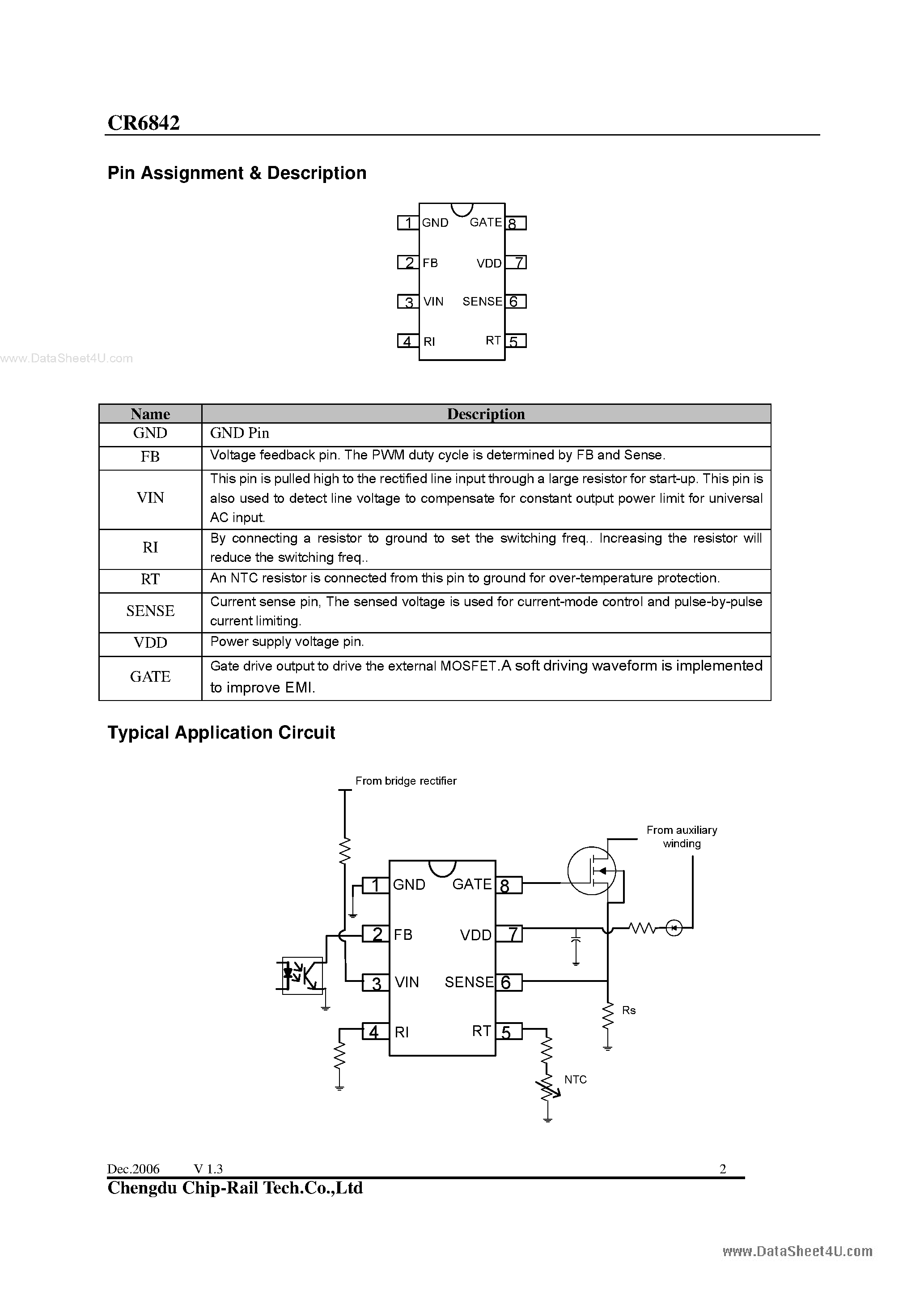 Даташит на микросхему CR6842 страница 2 Даташит CR6842 - Green Power PWM Controller страница 2