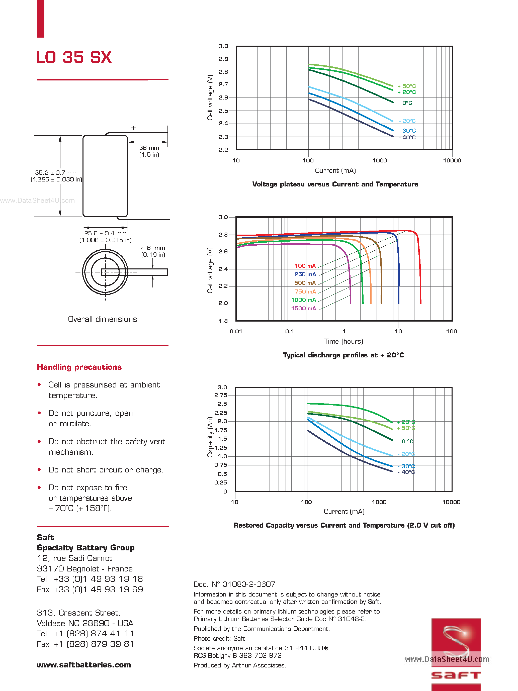 Datasheet LO35SX page 2 Datasheet LO35SX - Primary Lithium Batteries page 2
