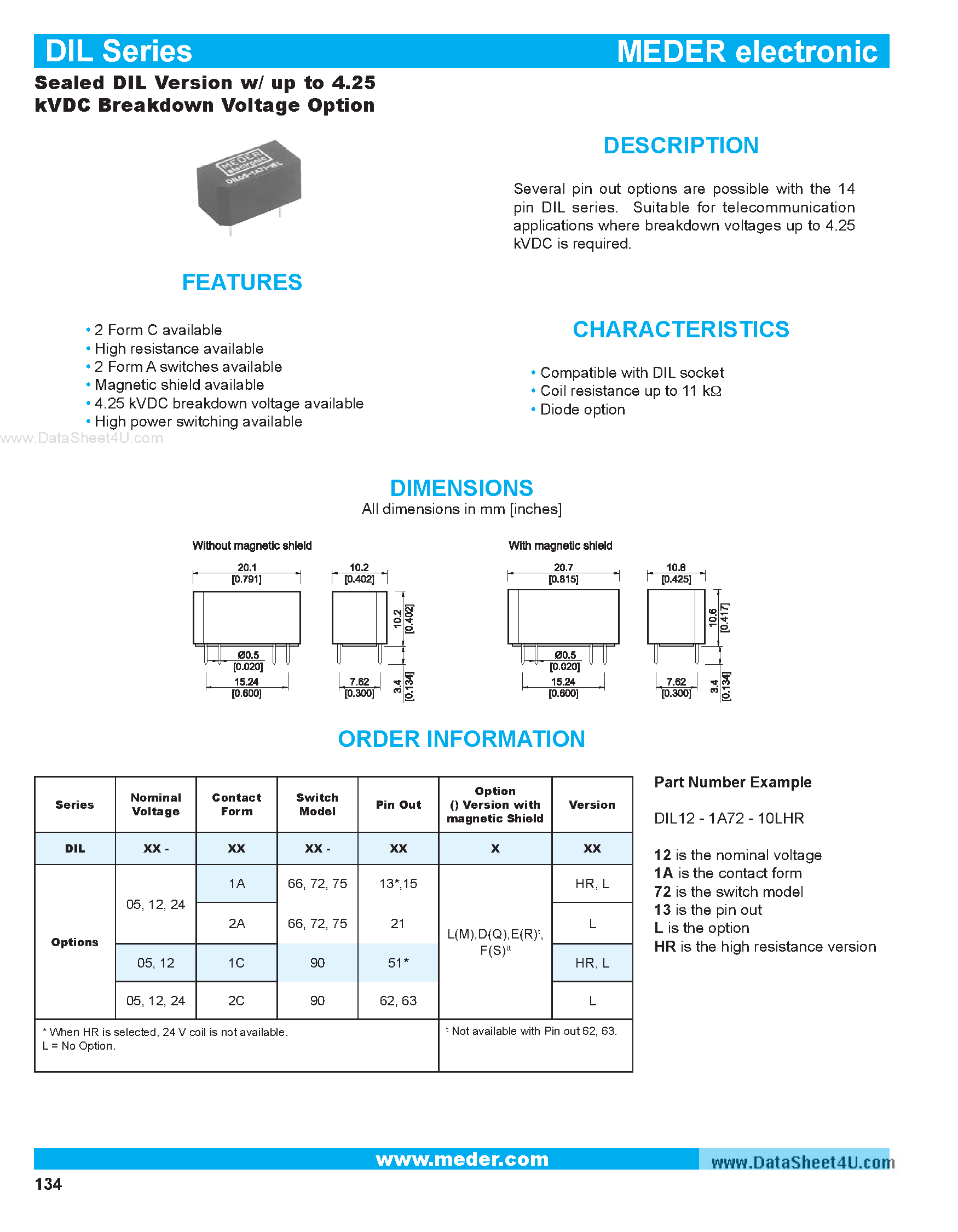 Даташит на микросхему DIL страница 1 Даташит DIL - Sealed DIL Version w/ up to 4.25 kVDC Breakdown Voltage Option страница 1