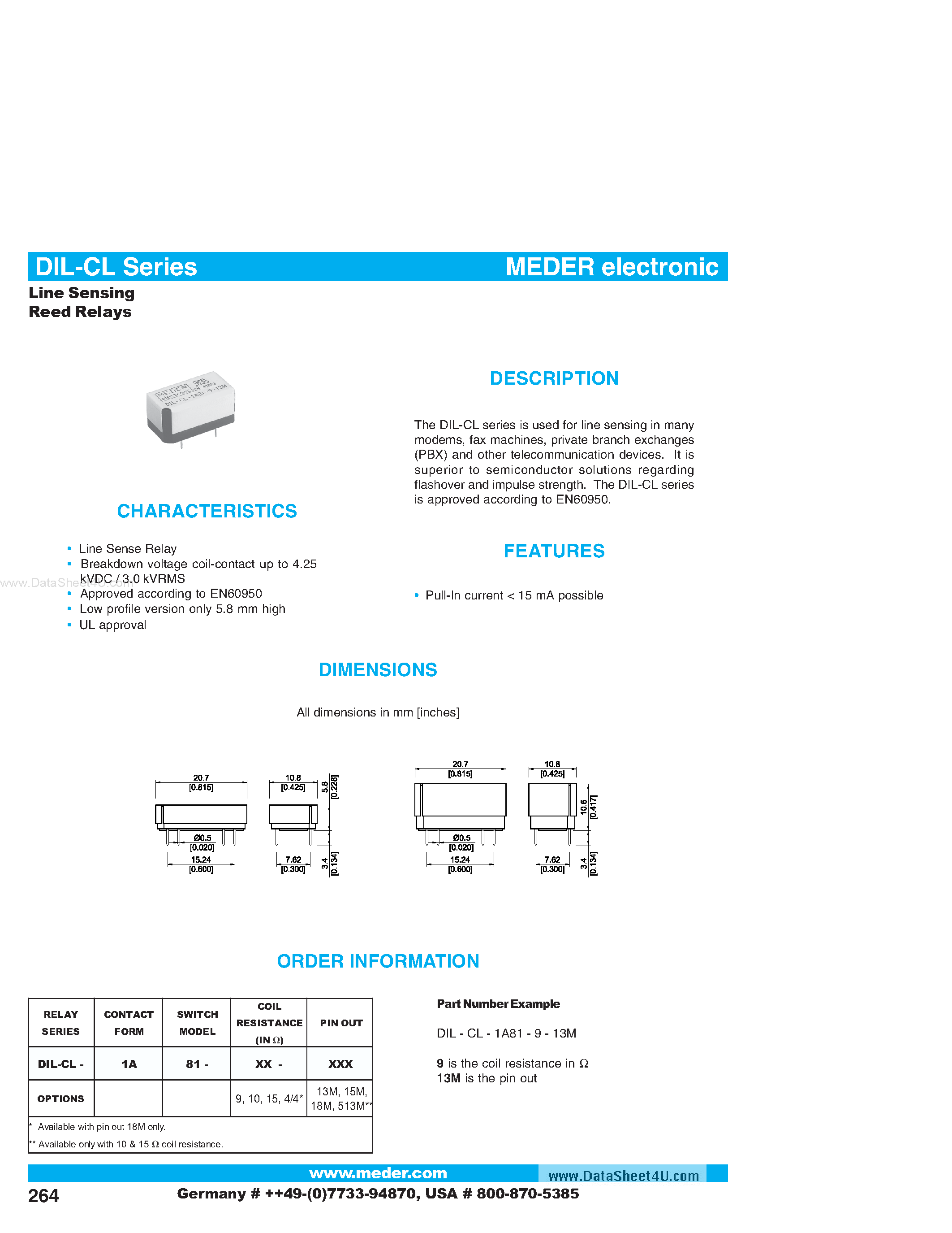 Datasheet DIL-CL page 1 Datasheet DIL-CL - Line Sensing Reed Relays page 1