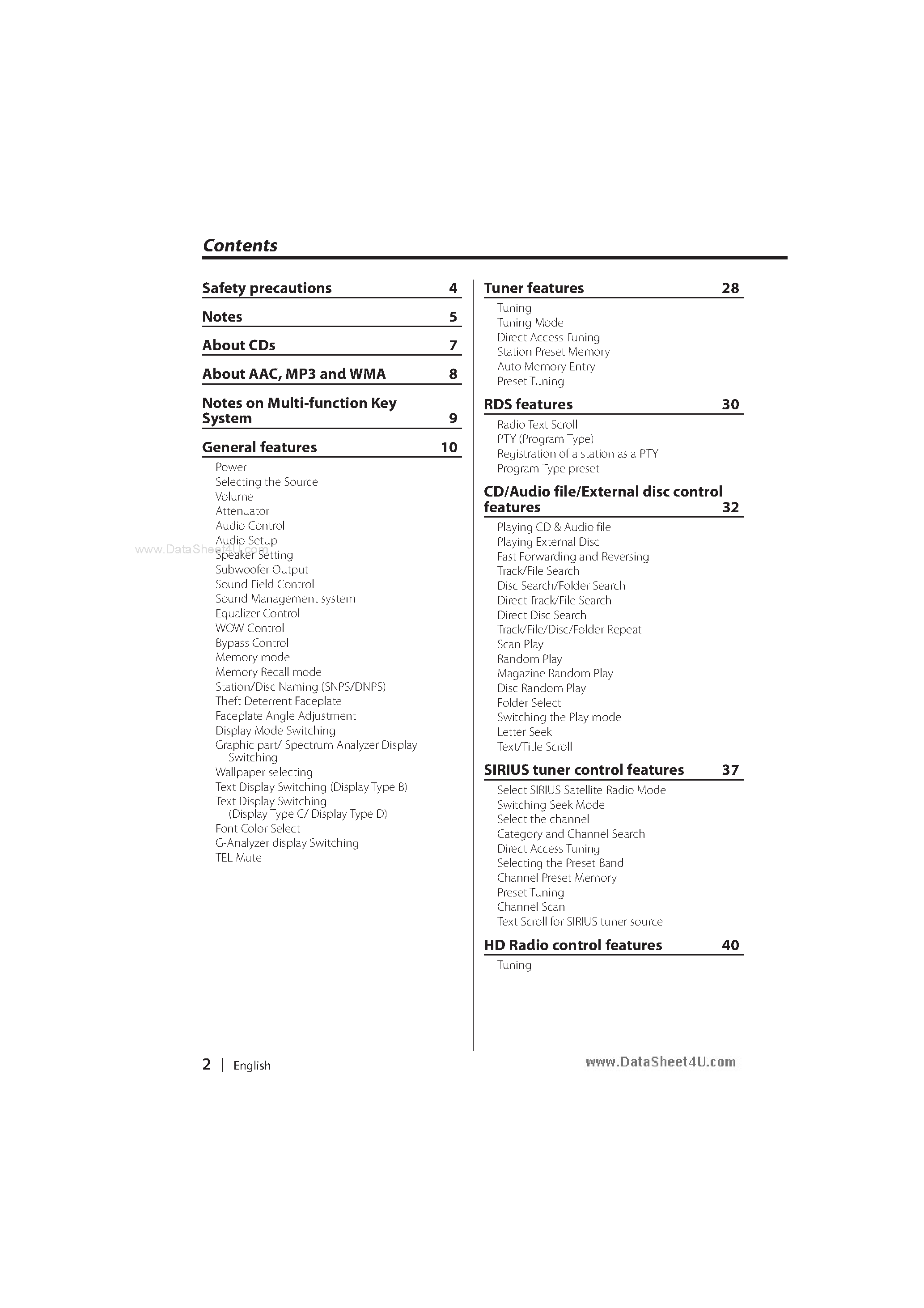 Datasheet KDC-MP628 - (KDC-xxxx) CD Receiver Manual page 2
