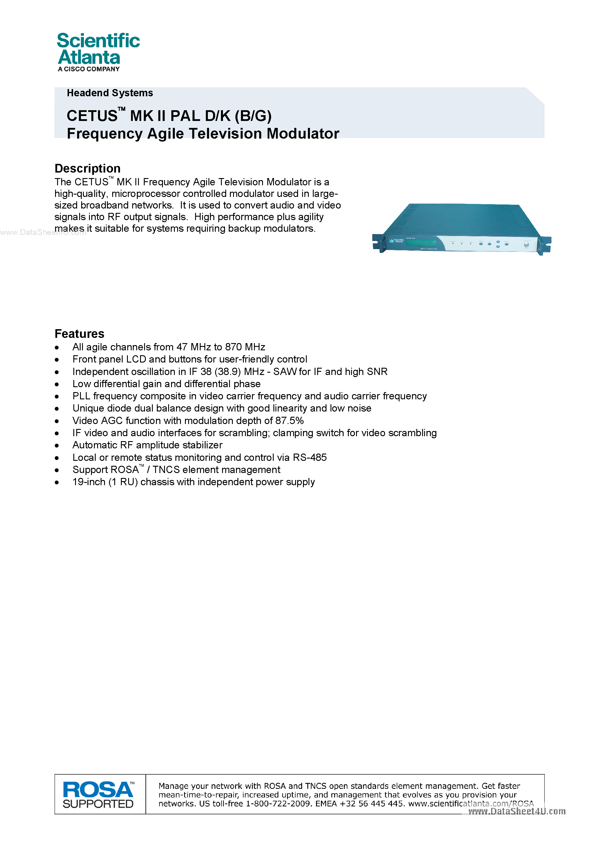 Datasheet PAL-D/K - Frequency Agile TV Modulator page 1