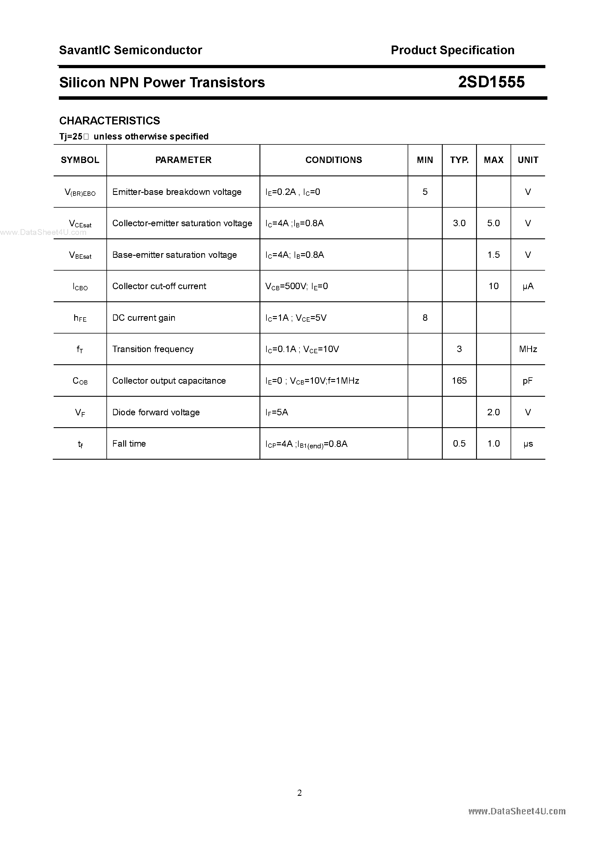 Datasheet 2SD1555 - Silicon NPN Power Transistors page 2