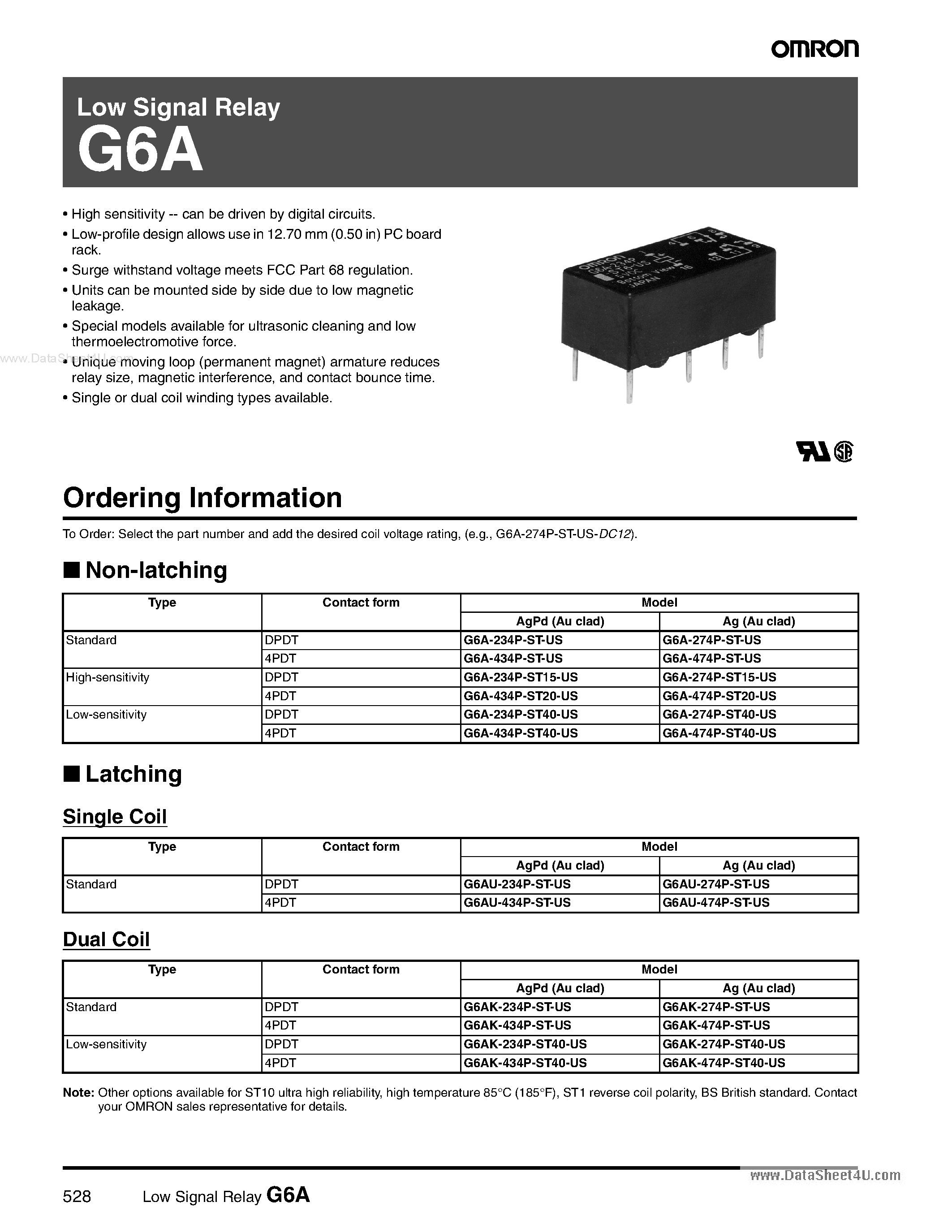 Datasheet G6A - Low Signal Relay page 1