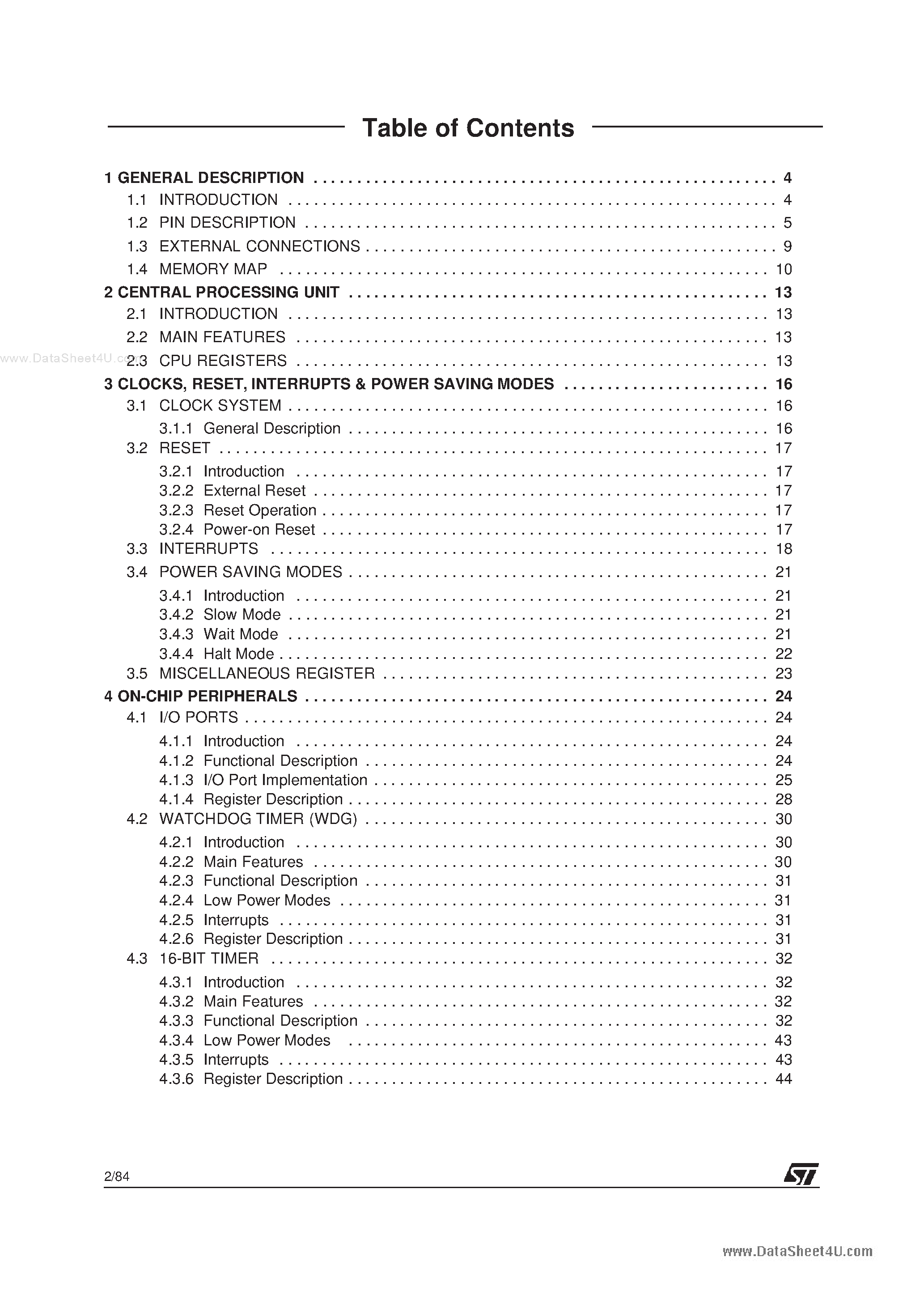 Datasheet ST72101 page 2 Datasheet ST72101 - (ST72xxx) 8-BIT MCU page 2