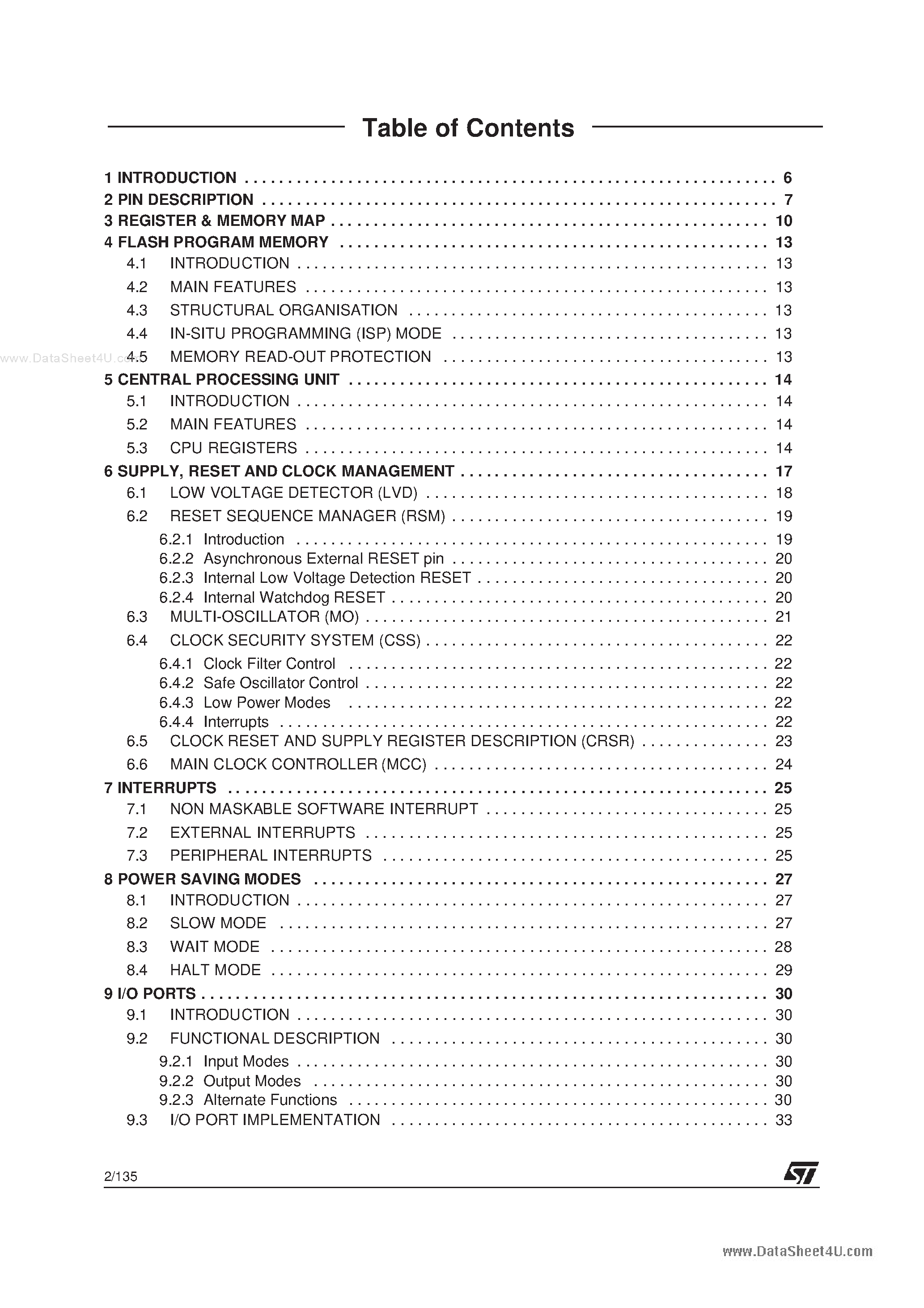 Datasheet ST72104G page 2 Datasheet ST72104G - (ST72xxxG) 8-BIT MCU page 2