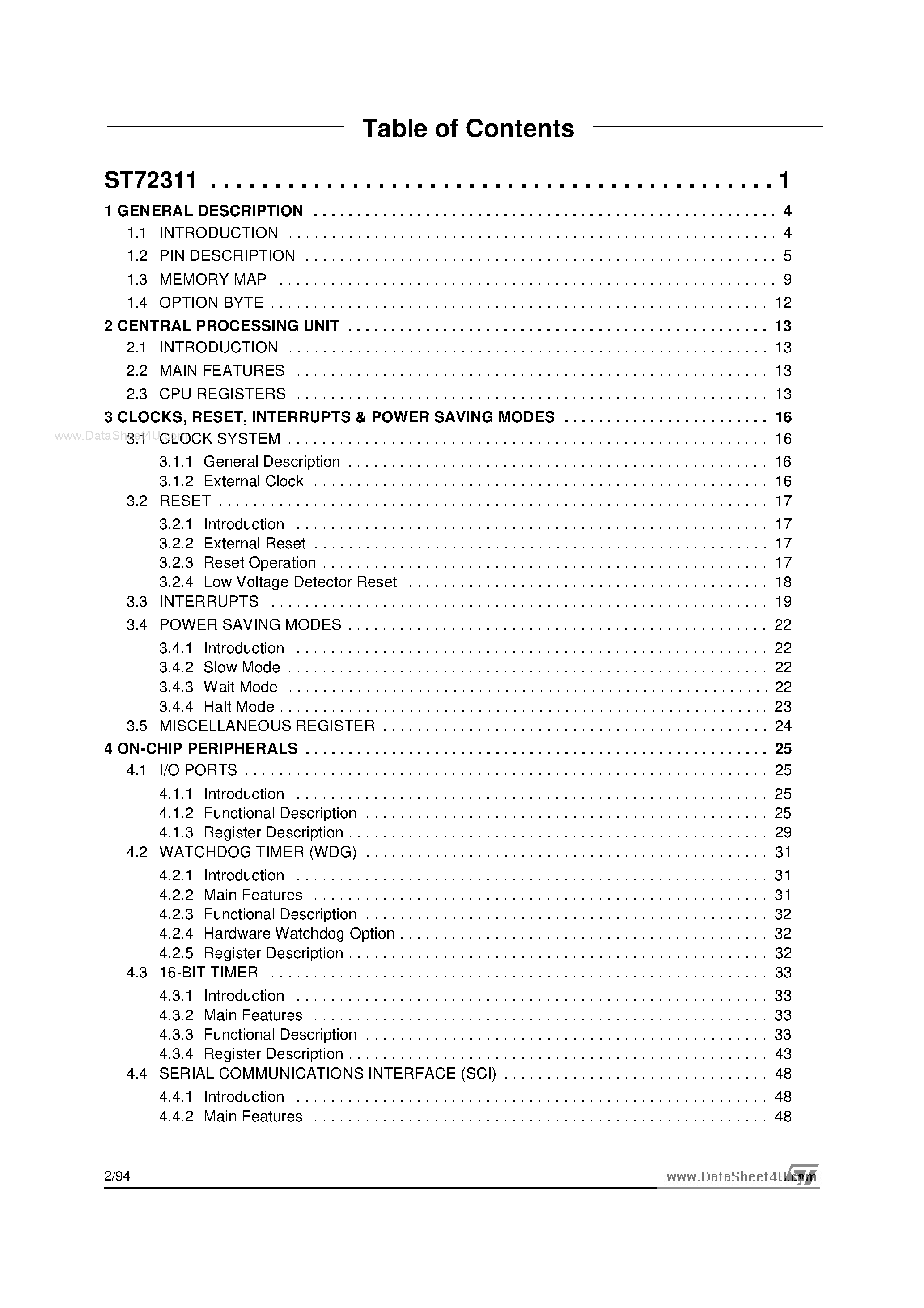 Datasheet ST72311 page 2 Datasheet ST72311 - 8-BIT MCU page 2