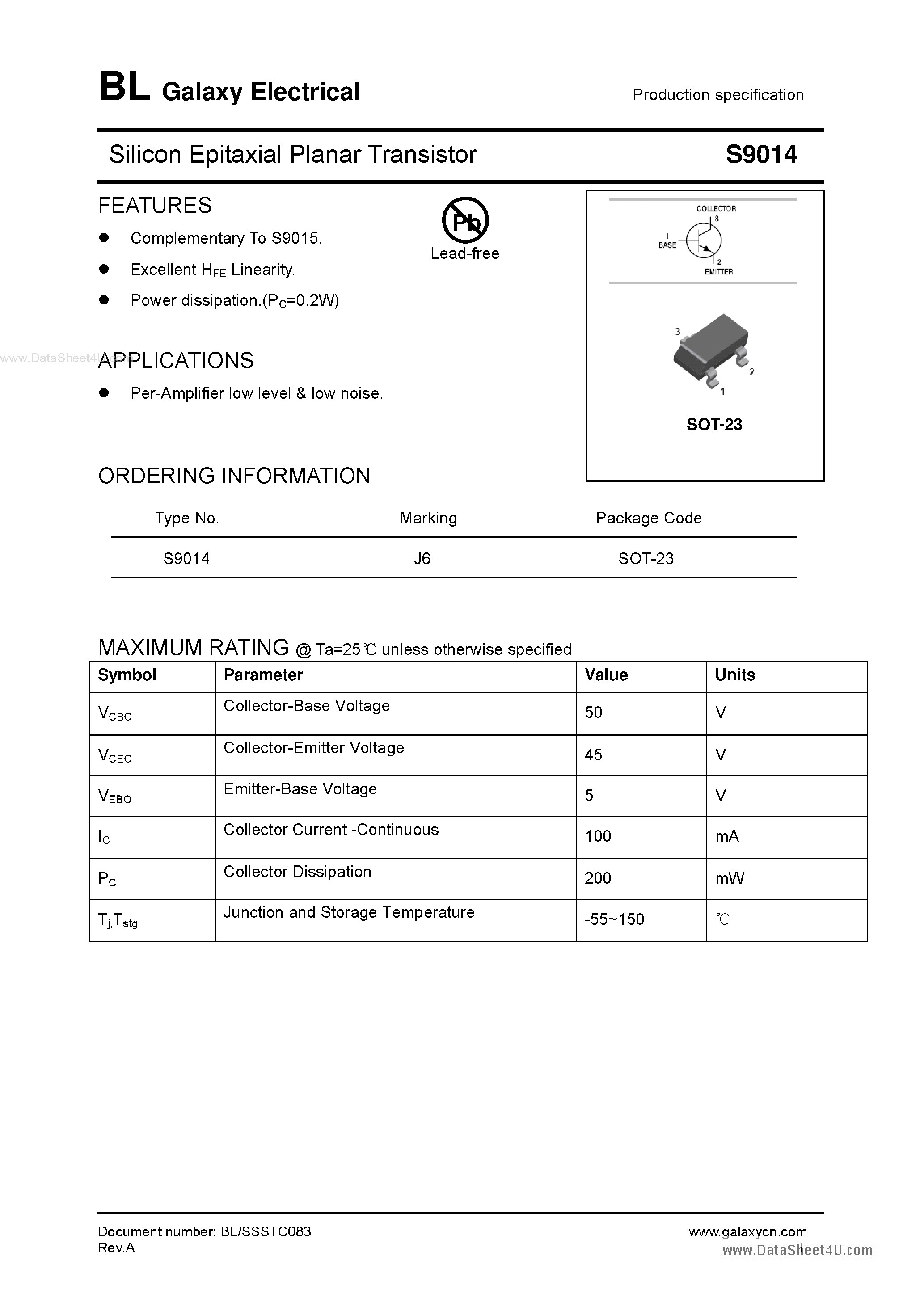 Даташит на микросхему S9014 страница 1 Даташит S9014 - Silicon Epitaxial Planar Transistor страница 1