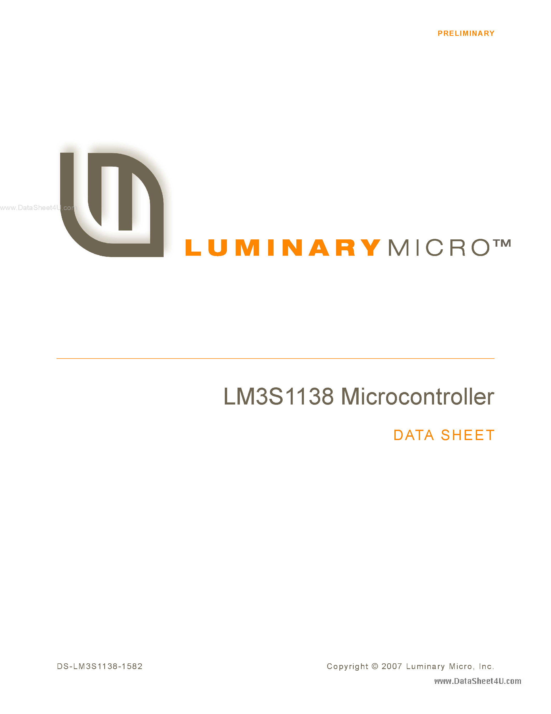 Даташит на микросхему LM3S1138 страница 1 Даташит LM3S1138 - Microcontroller страница 1