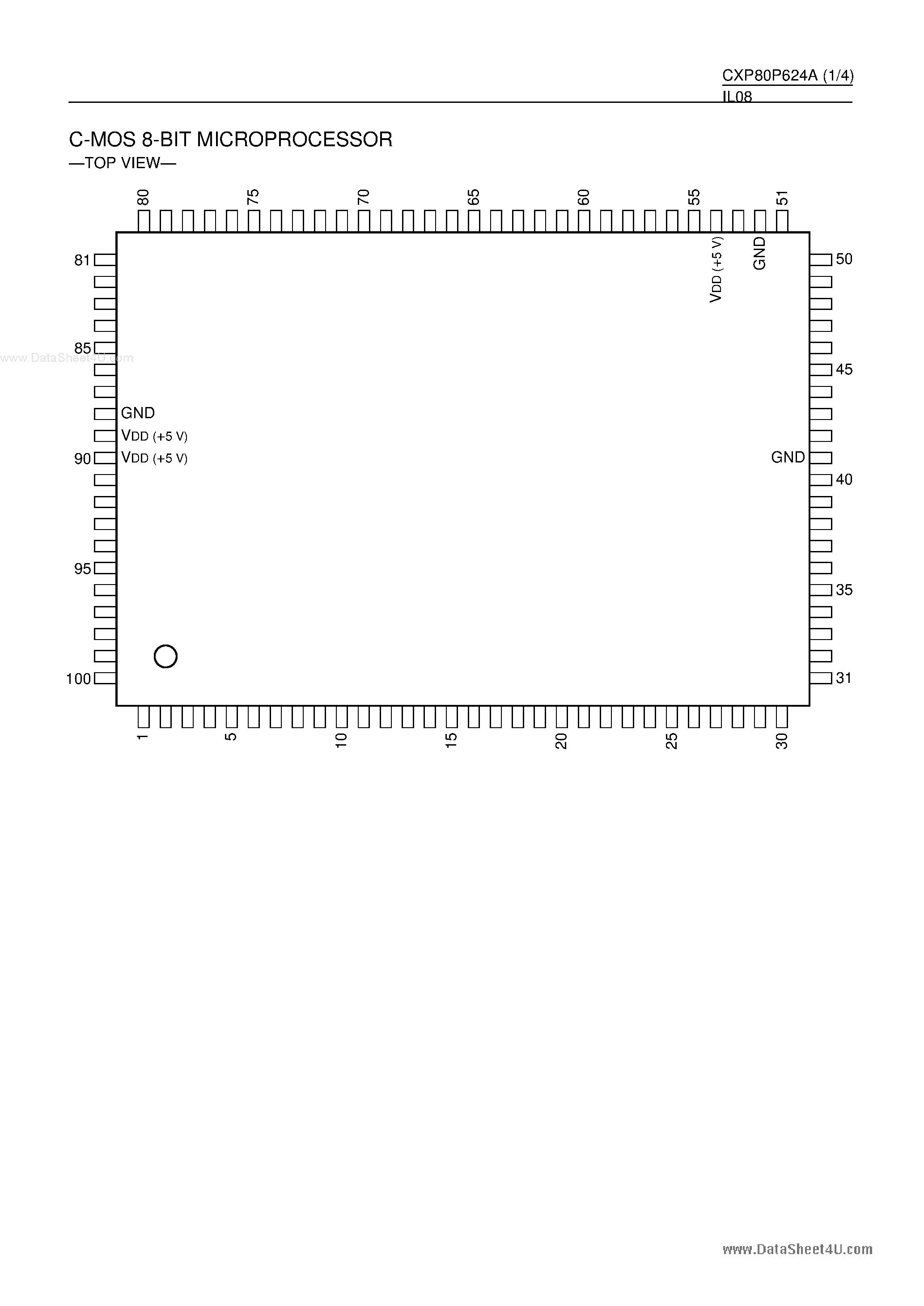 Даташит на микросхему CXP80P624A страница 1 Даташит CXP80P624A - CMOS 8-Bit Microprocessor страница 1