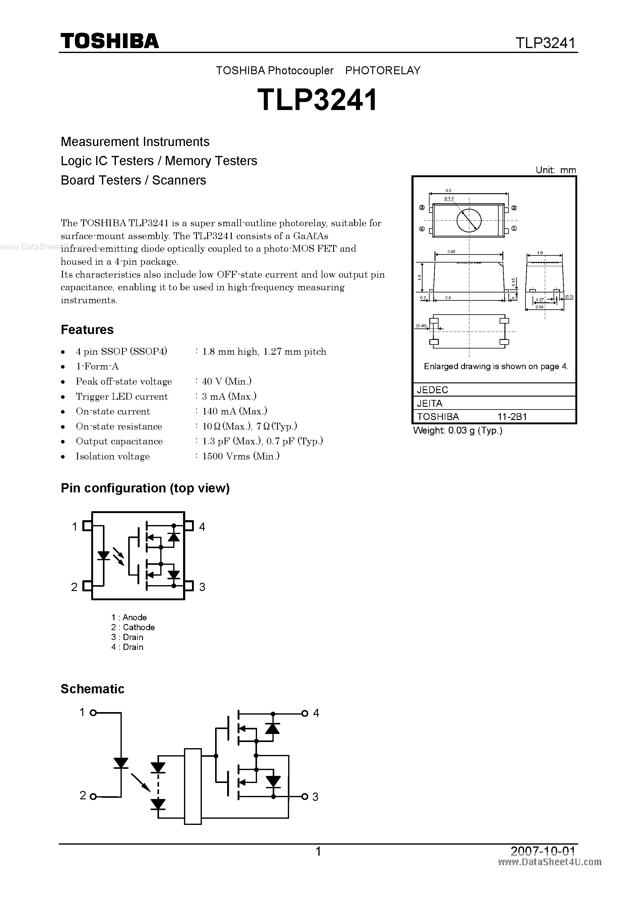 Datasheet TLP3241 - Logic IC Testers / Memory Testers page 1