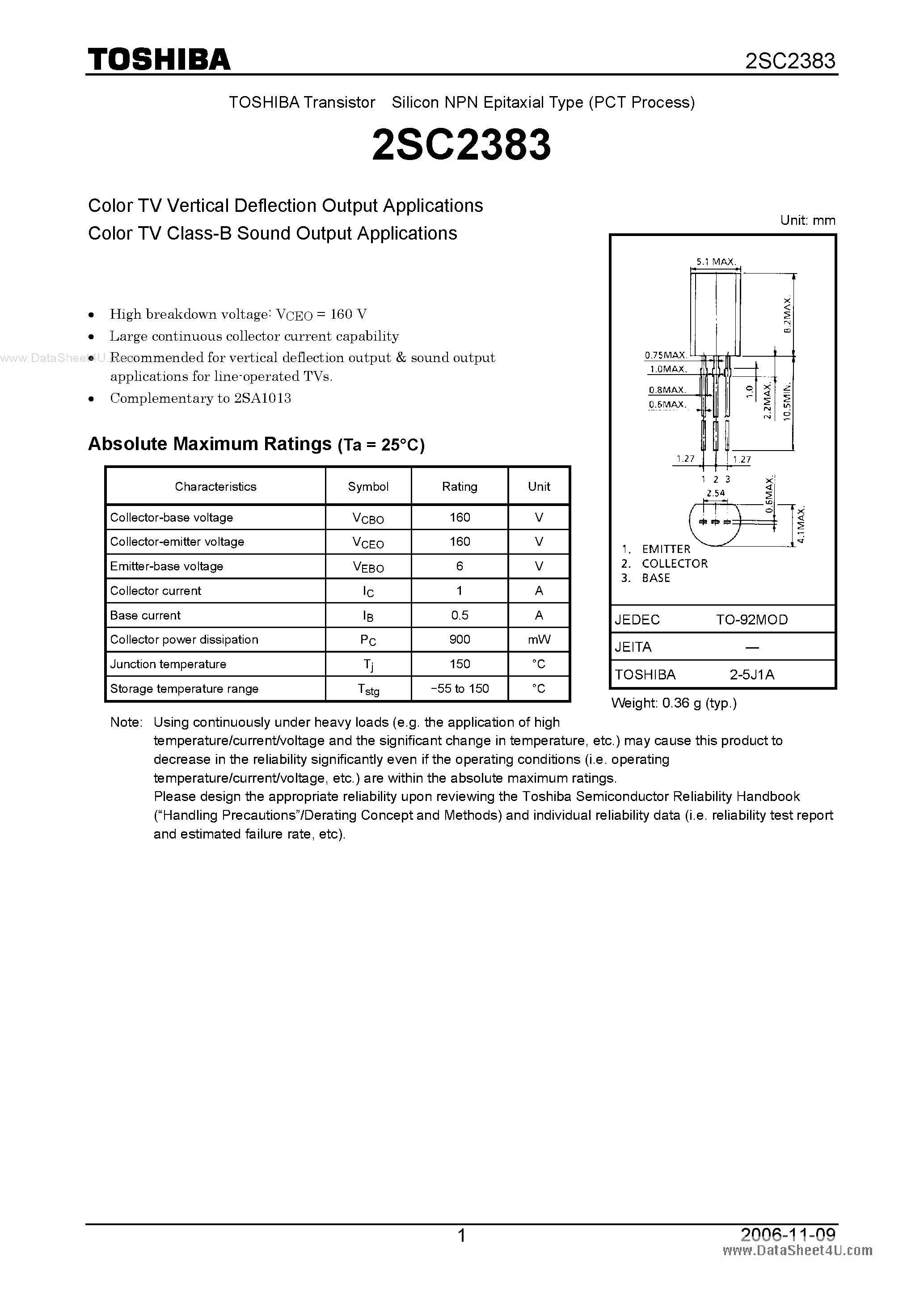 Datasheet C2383 - Search -----> 2SC2383 page 1