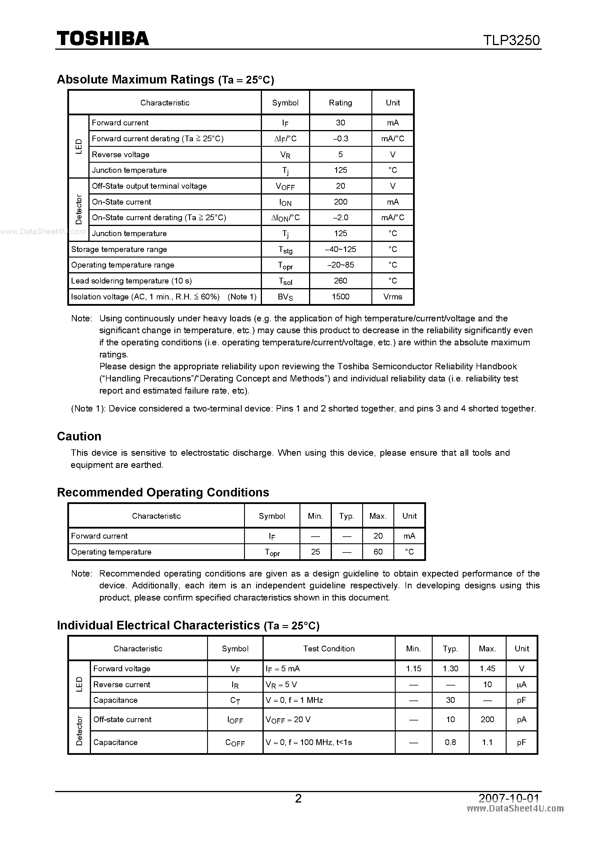 Datasheet TLP3250 - Logic IC Testers / Memory Testers page 2