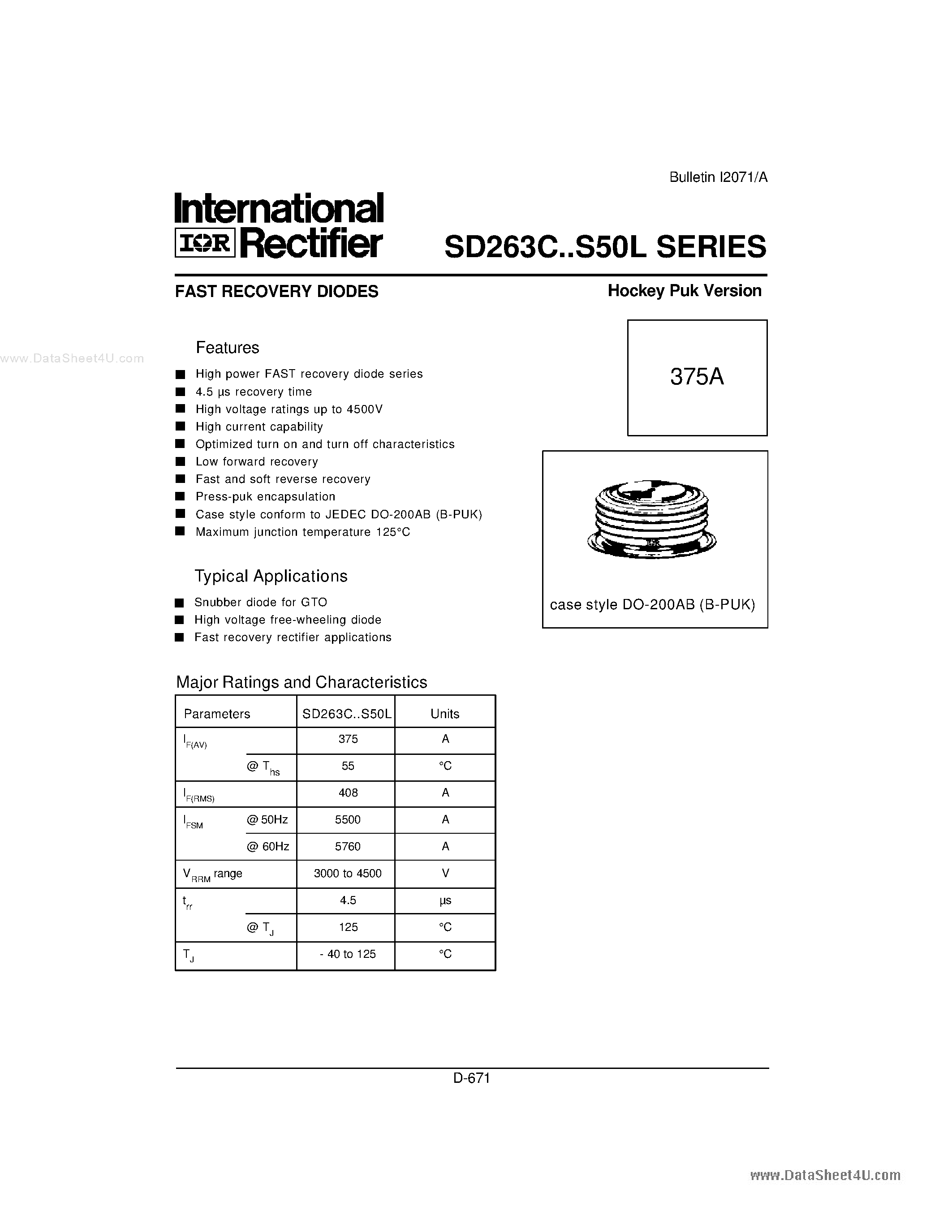 Datasheet SD263C page 2 Datasheet SD263C - FAST RECOVERY DIODES Hockey Puk Version page 2