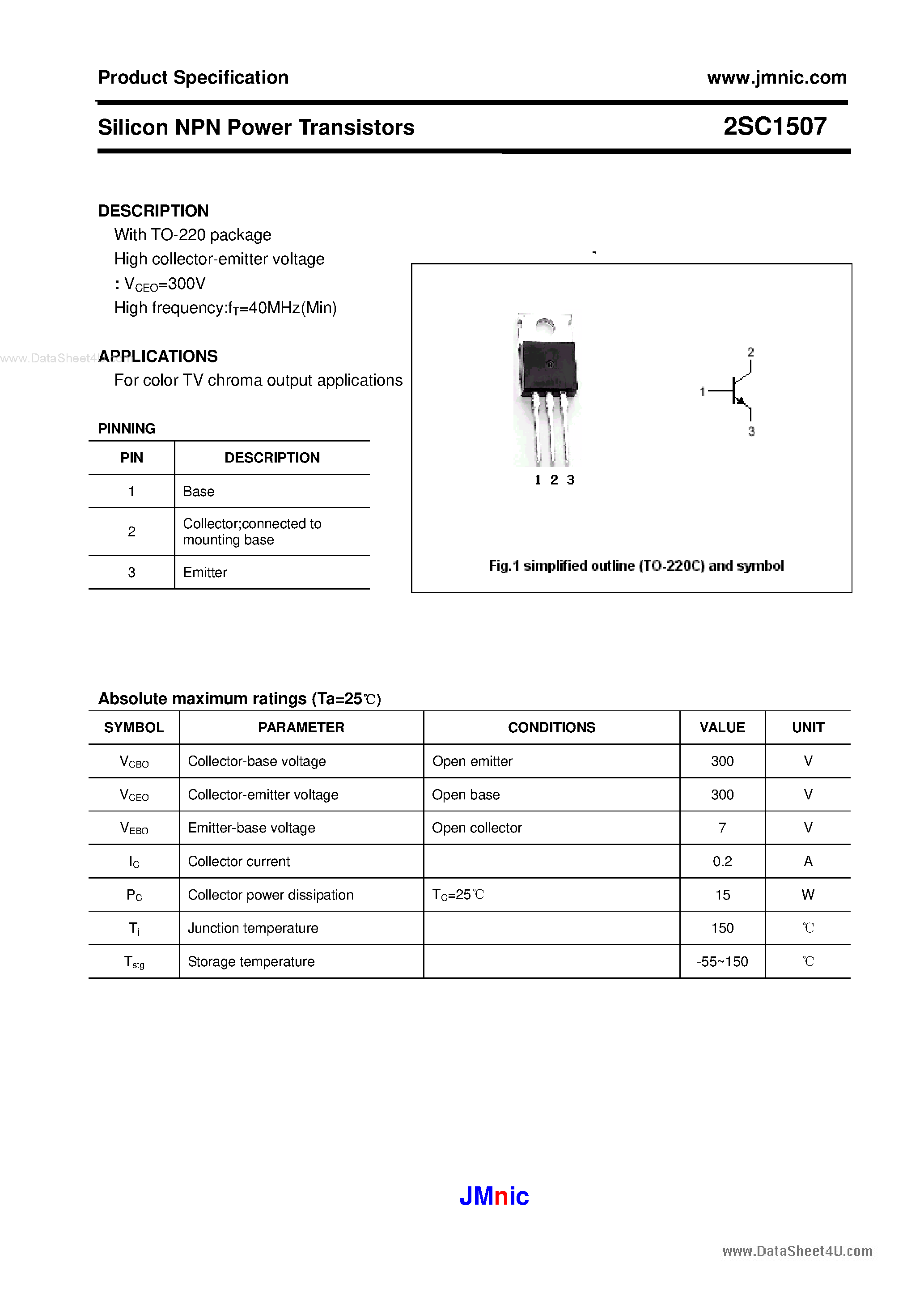 Datasheet 2SC1507 - Silicon NPN Power Transistors page 1
