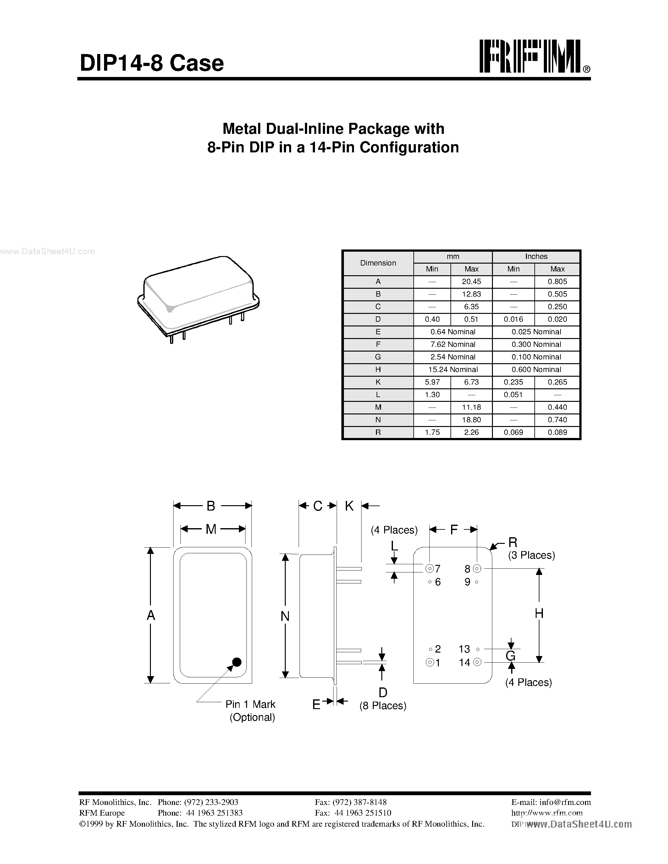 Datasheet DIP14-8 - Metal Dual Inline Package page 1