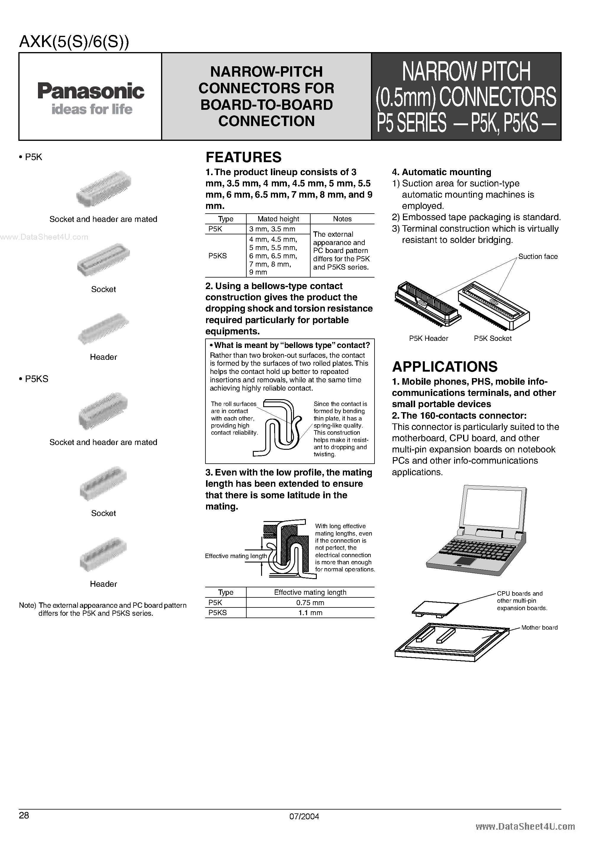 Даташит на микросхему AXK500145J страница 1 Даташит AXK500145J - Connectors страница 1