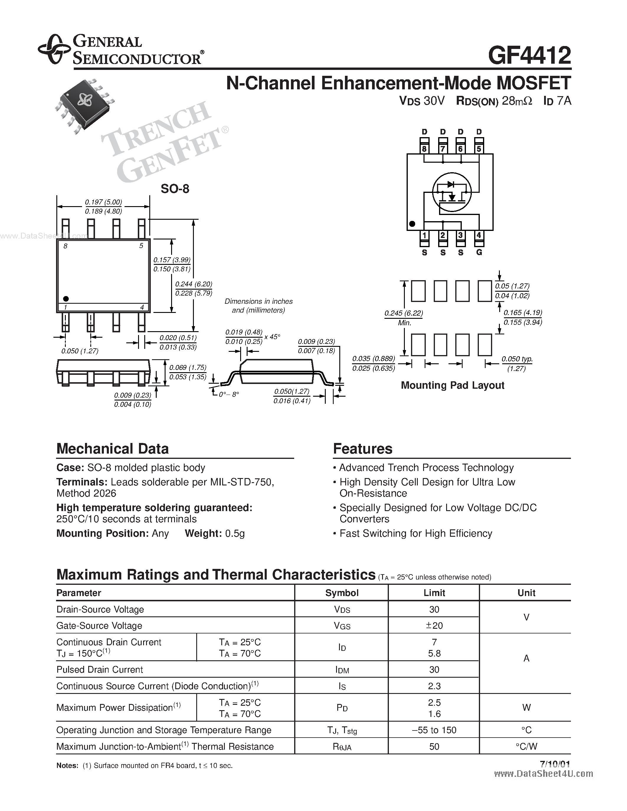 Datasheet GF4412 - N-channel Enhancement-mode MOSFET page 1