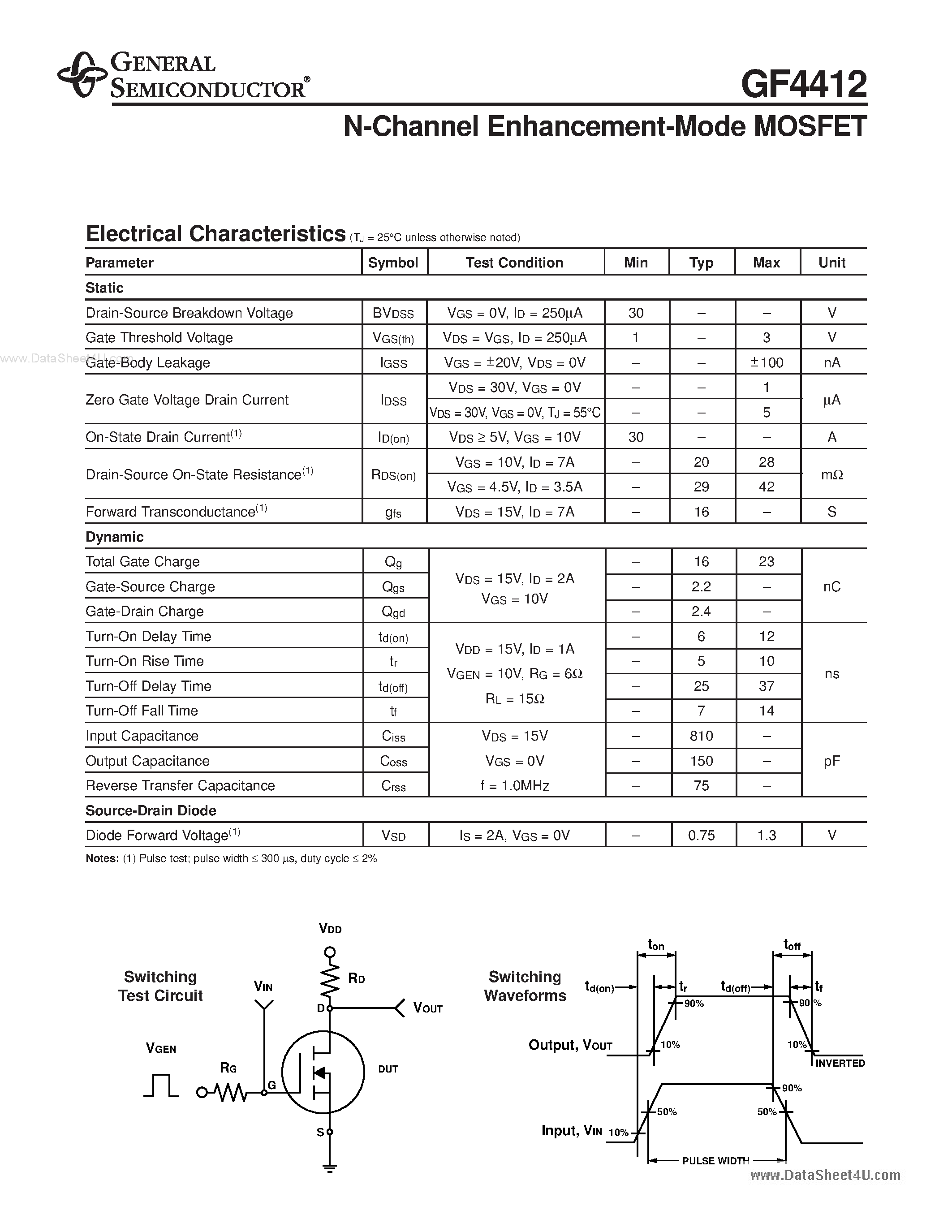 Datasheet GF4412 - N-channel Enhancement-mode MOSFET page 2
