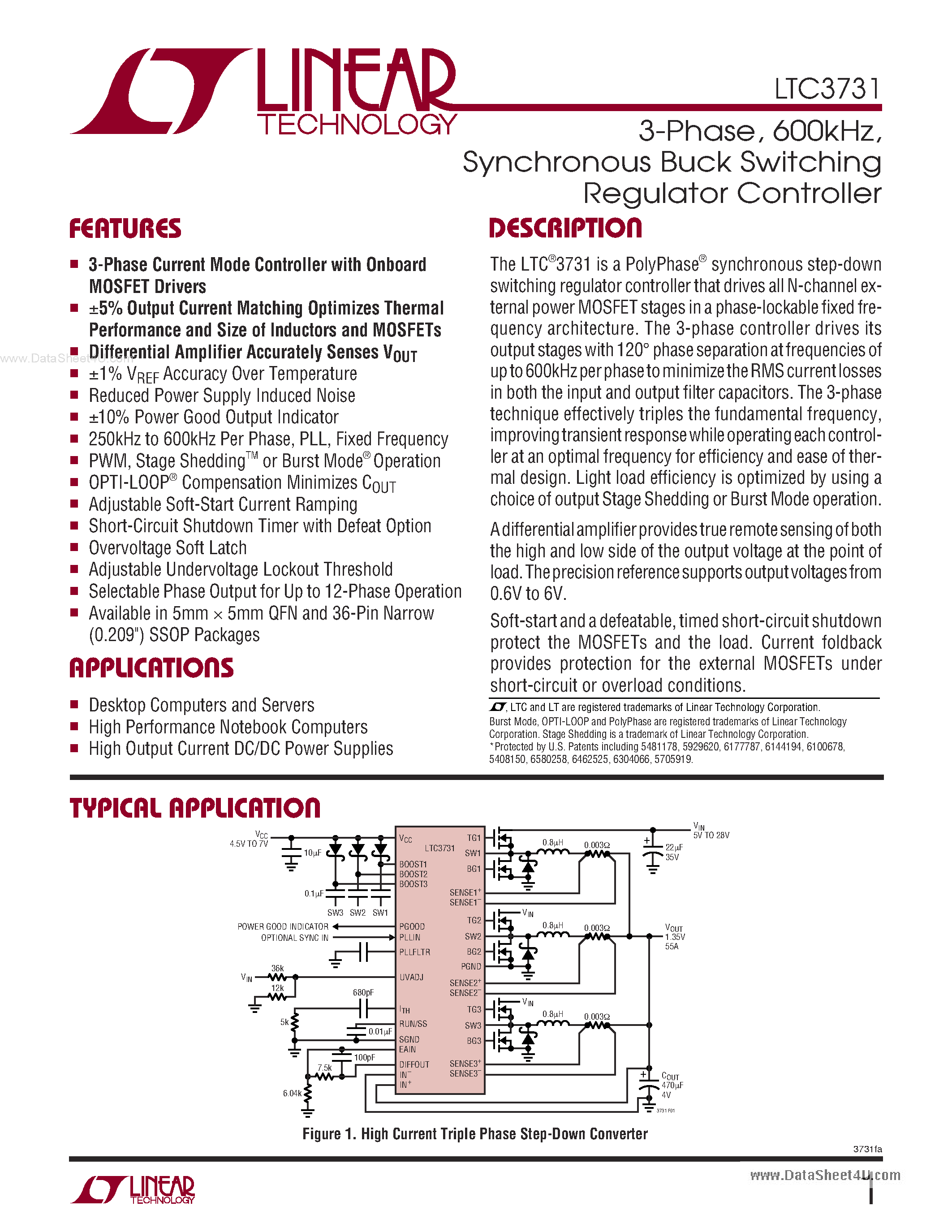 Datasheet LTC3731 page 1 Datasheet LTC3731 - Synchronous Buck Switching Regulator Controller page 1