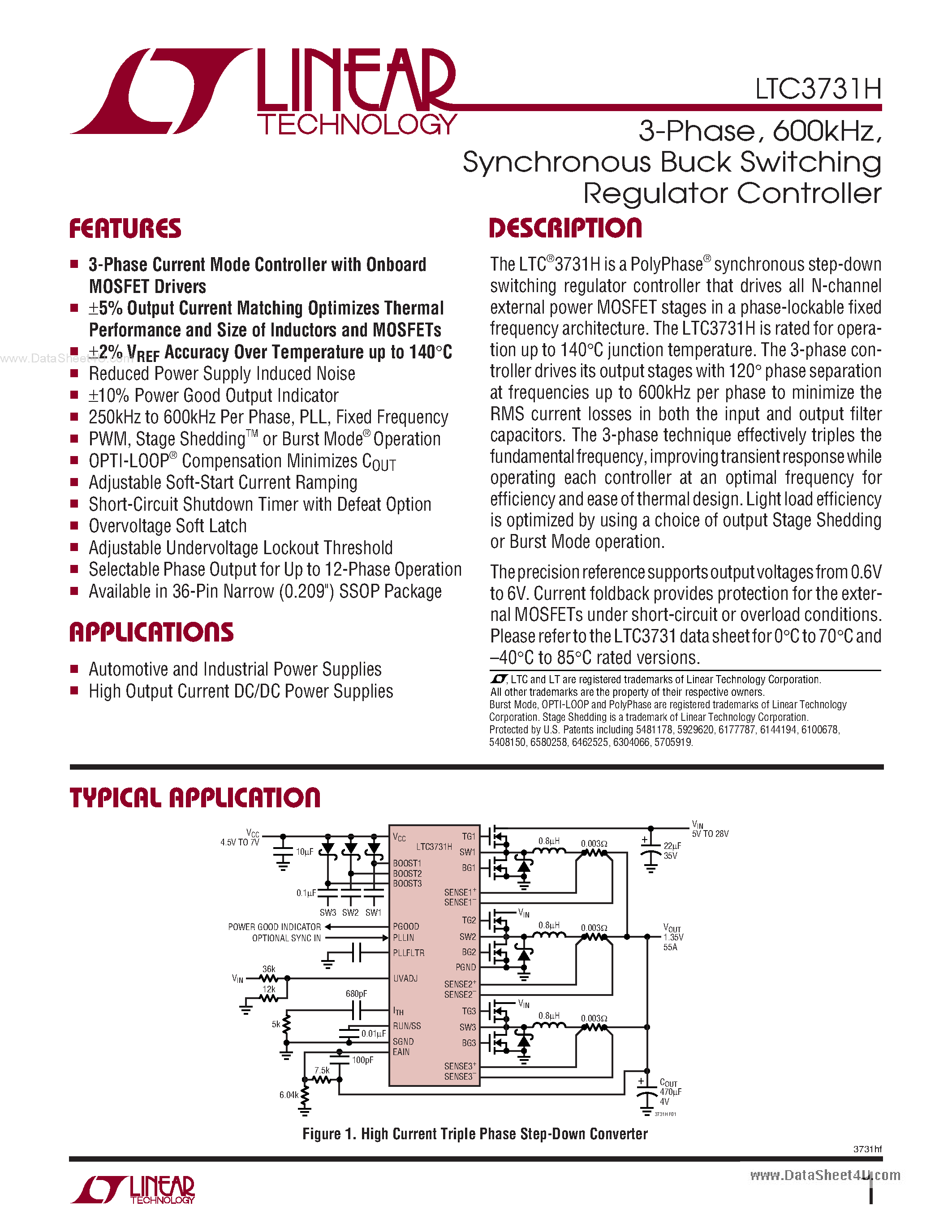 Datasheet LTC3731H page 1 Datasheet LTC3731H - Synchronous Buck Switching Regulator Controller page 1