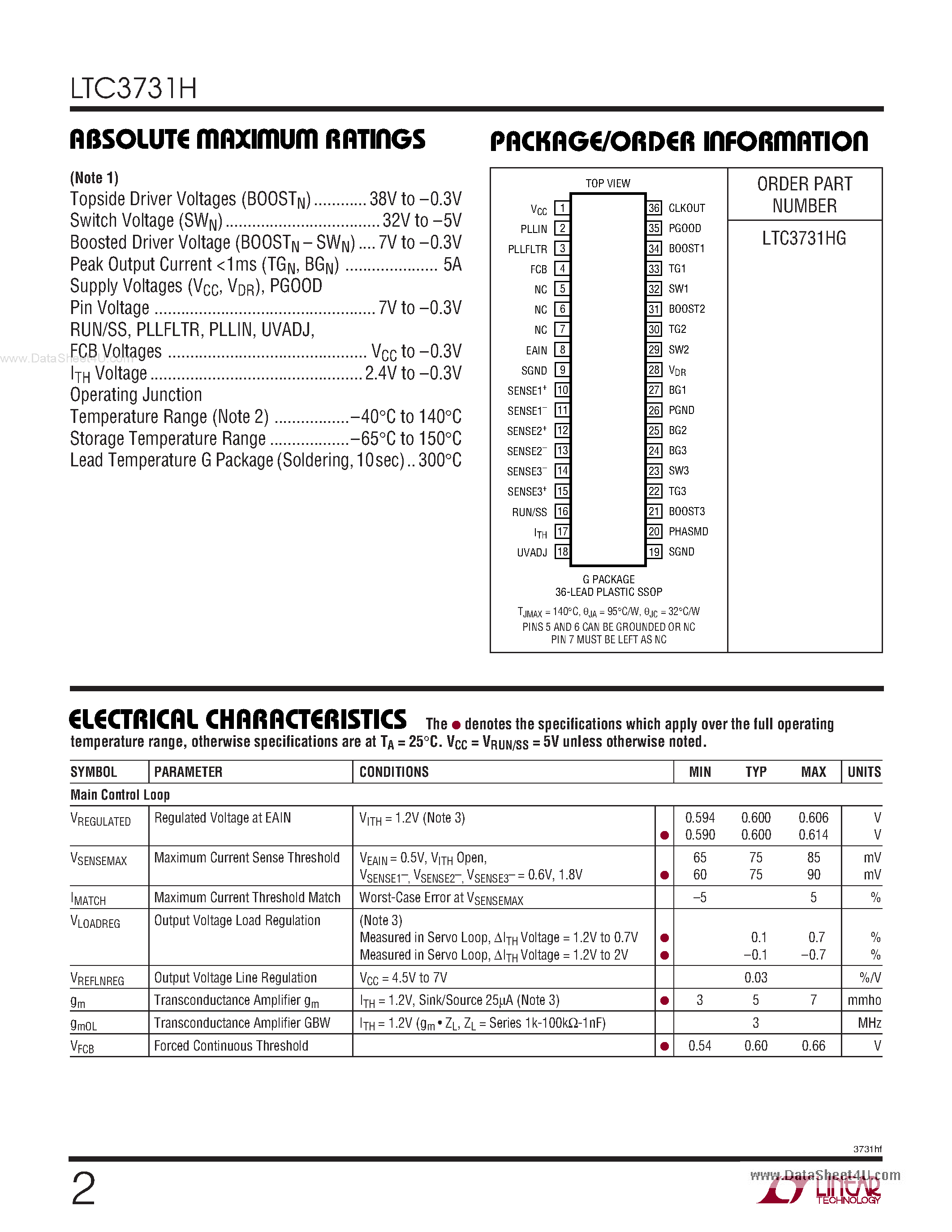 Datasheet LTC3731H page 2 Datasheet LTC3731H - Synchronous Buck Switching Regulator Controller page 2