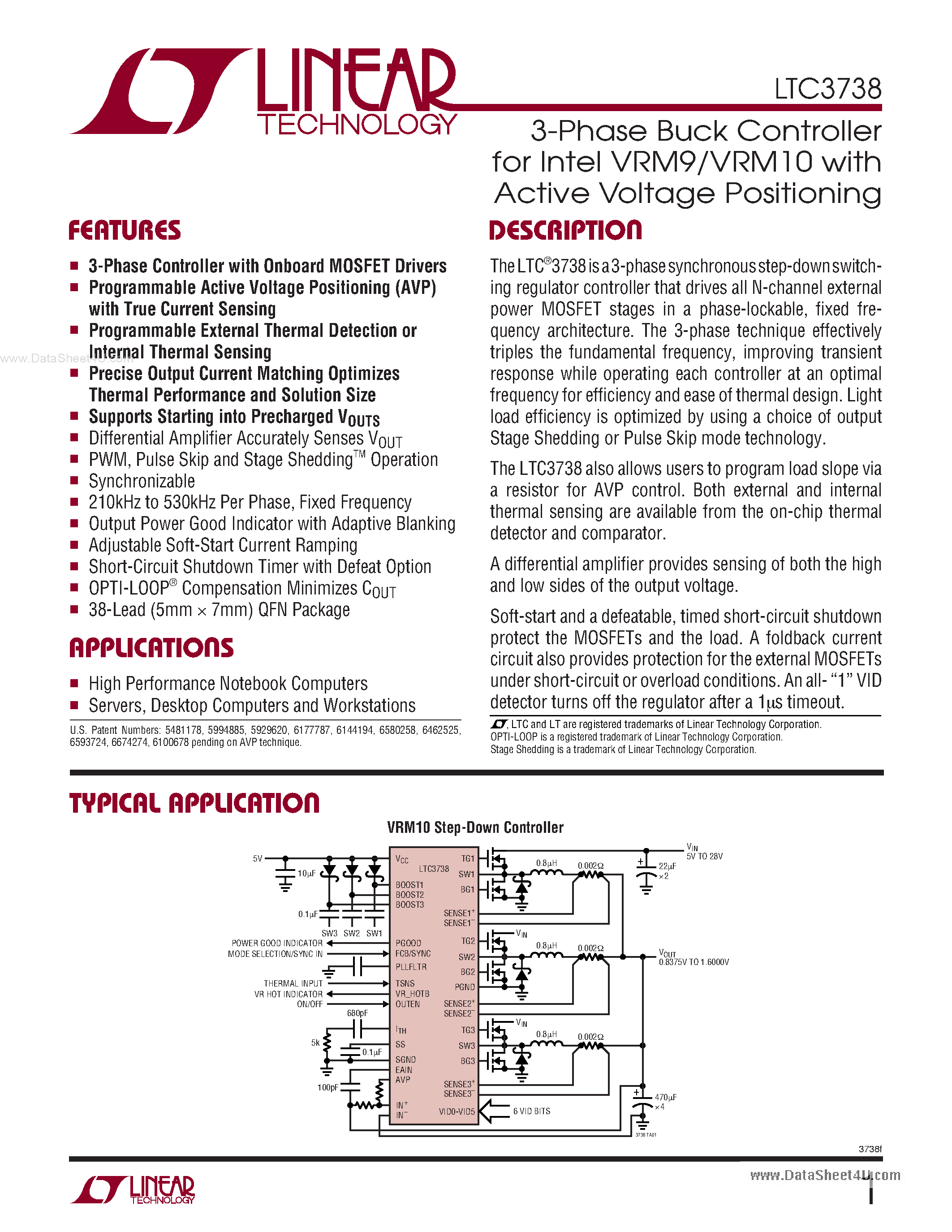 Datasheet LTC3738 - 3-Phase Buck Controller page 1