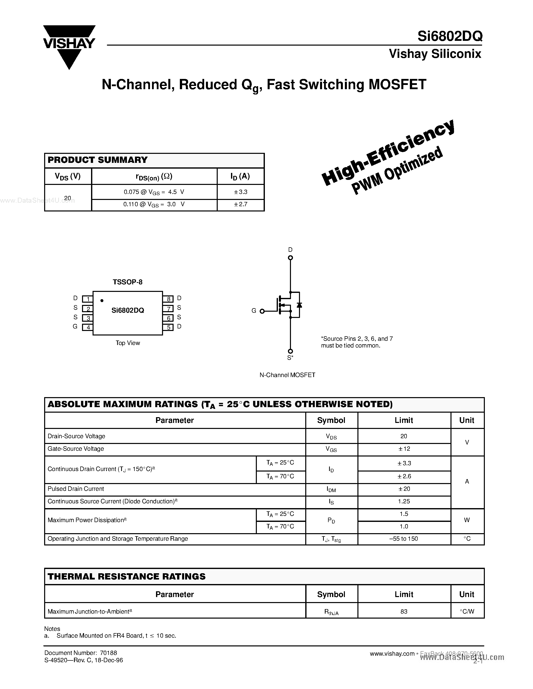 Datasheet SI6802DQ - Fast Switching MOSFET page 1