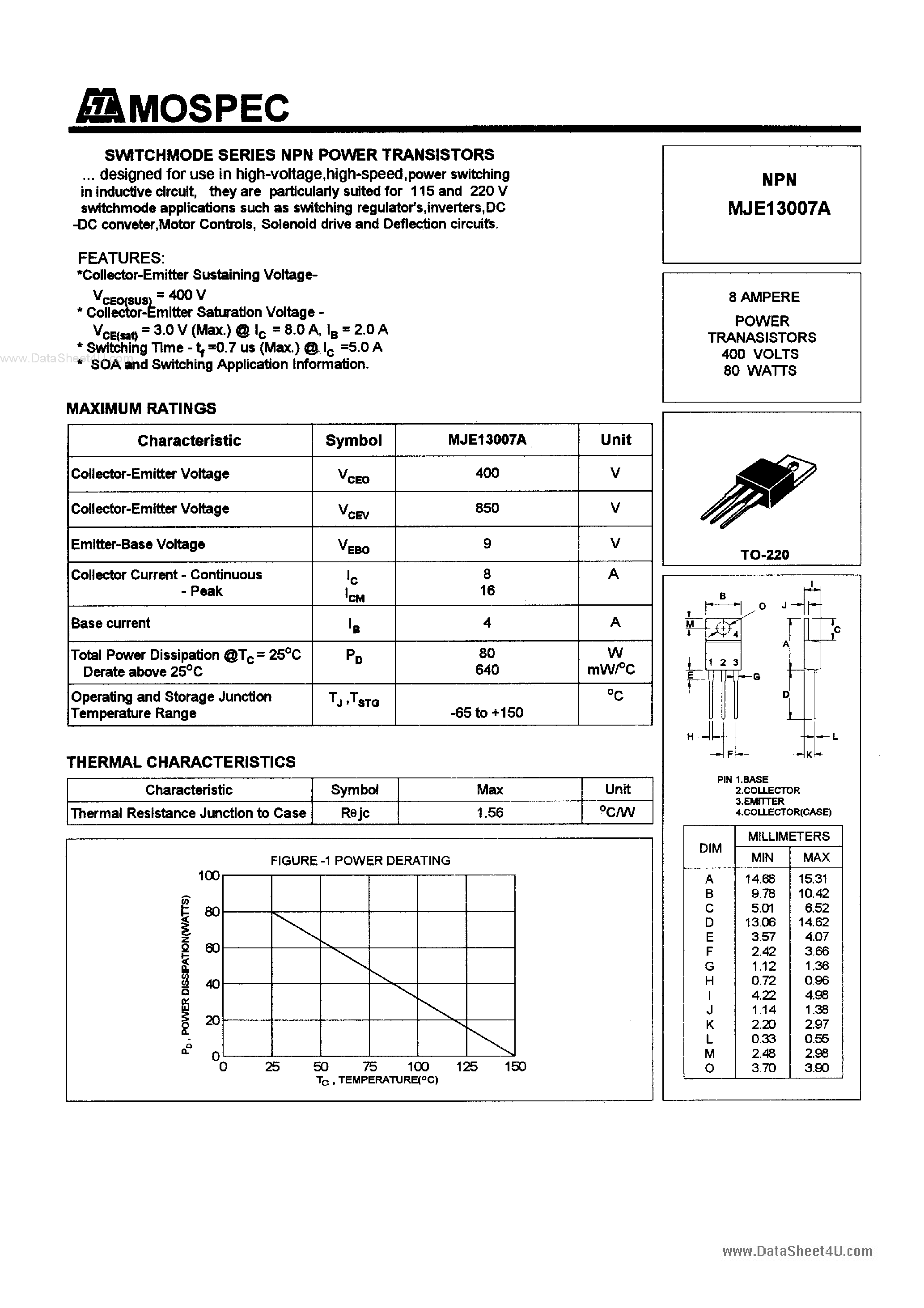 Datasheet 13007A page 1 Datasheet 13007A - Search -----> MJE13007A page 1
