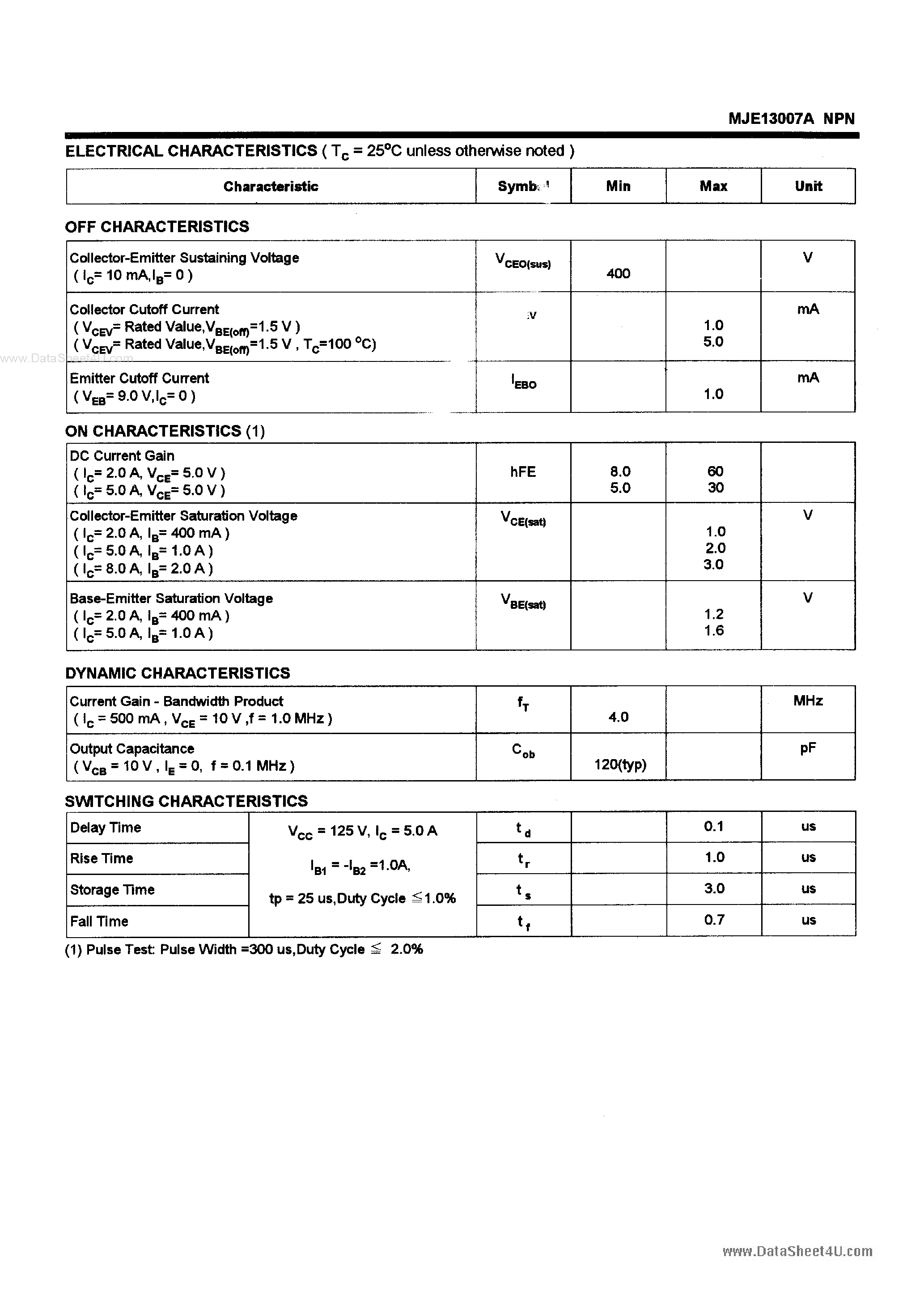 Datasheet 13007A page 2 Datasheet 13007A - Search -----> MJE13007A page 2