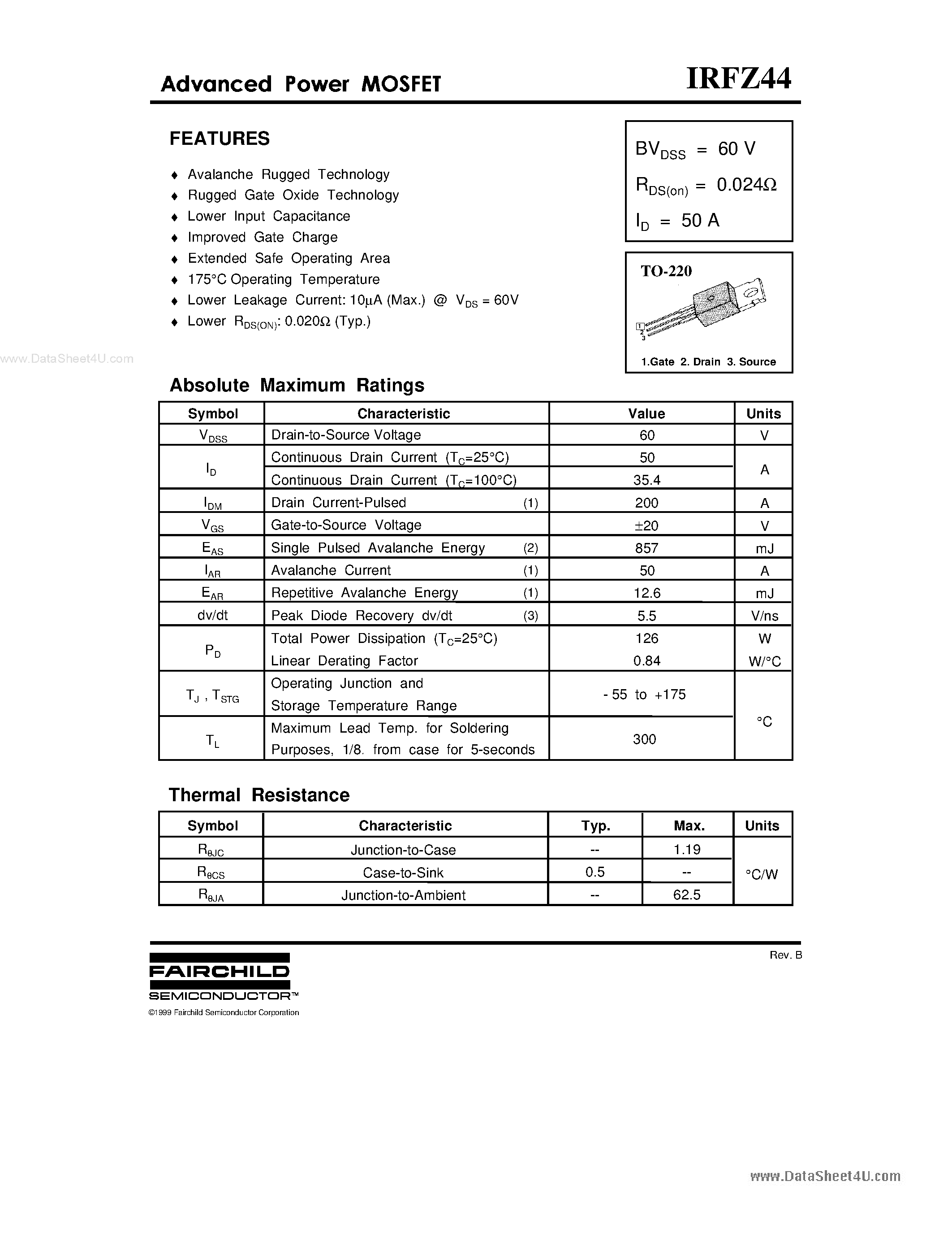 Datasheet IRFZ44 page 1 Datasheet IRFZ44 - Power MOSFET page 1