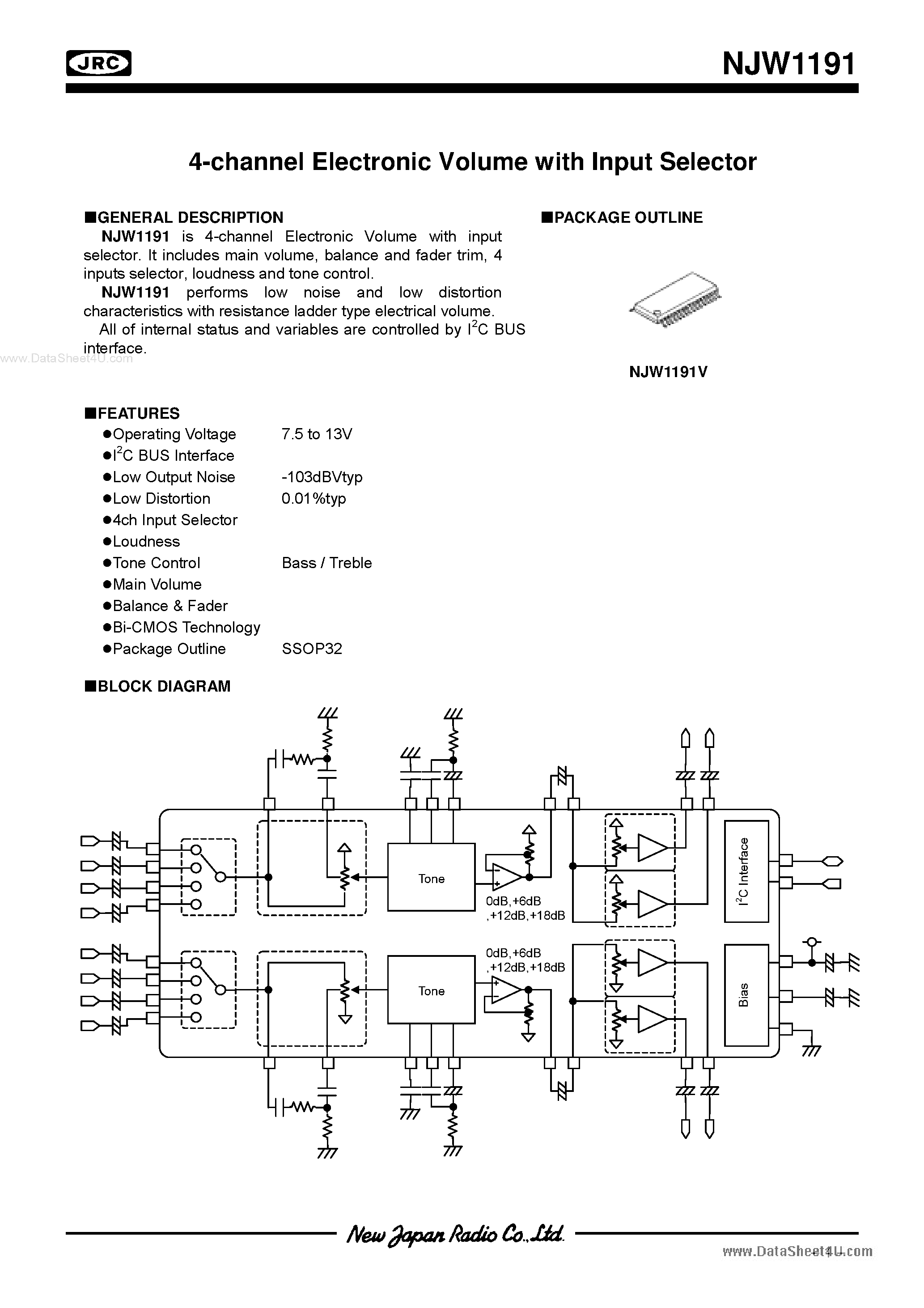 Datasheet NJW1191 - 4-channel Electronic Volume page 1